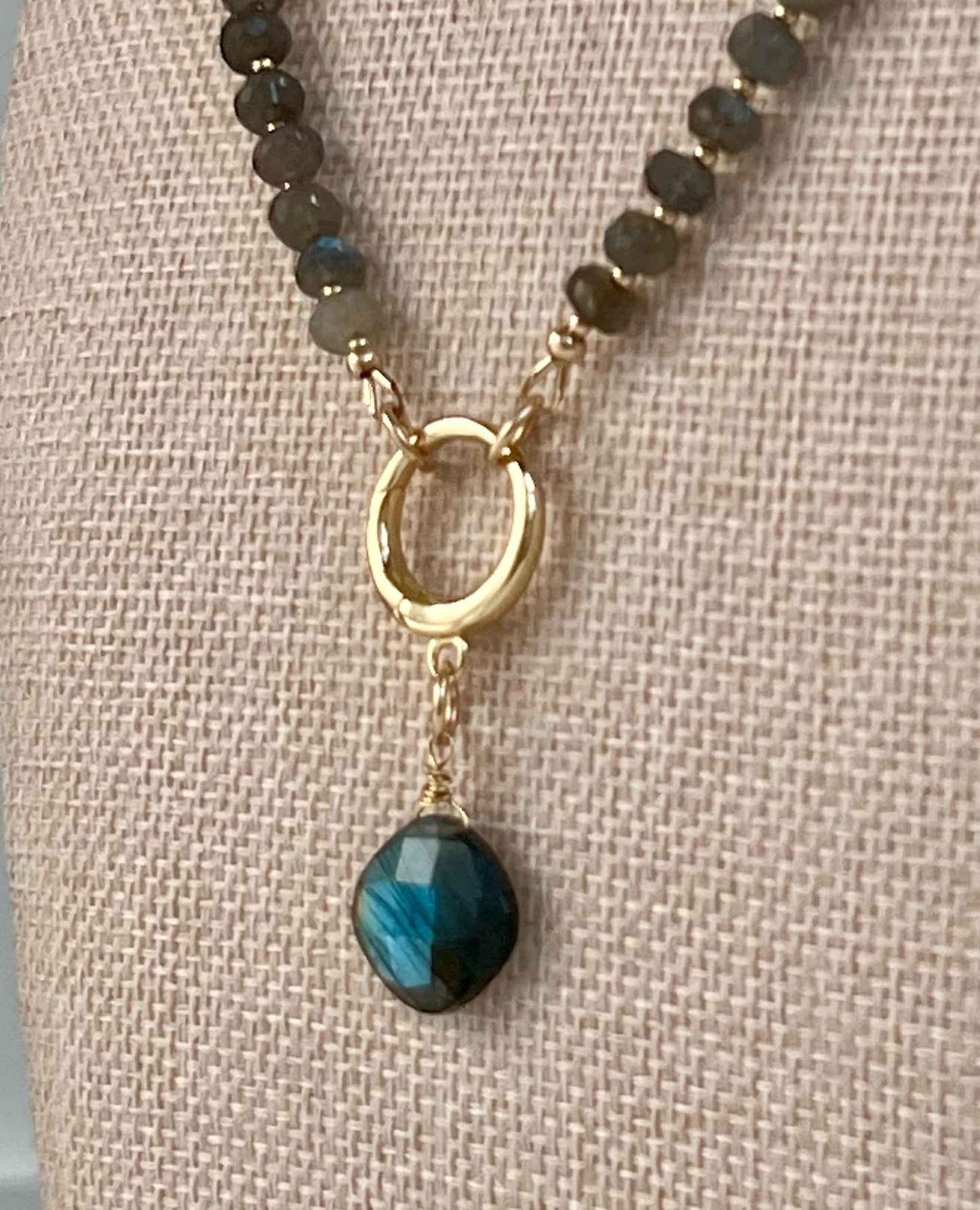 Sparkling Labradorite Beaded Necklace Gold Filled Spring Clasp/Beads Semi-Precious Natural Gemstone Necklace Labradorite Drop Pendant