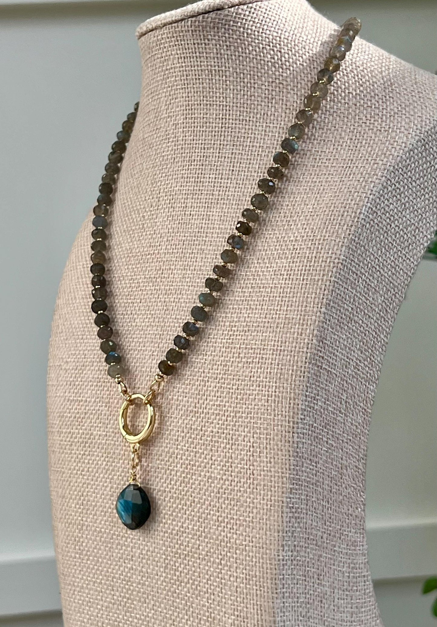 Sparkling Labradorite Beaded Necklace Gold Filled Spring Clasp/Beads Semi-Precious Natural Gemstone Necklace Labradorite Drop Pendant