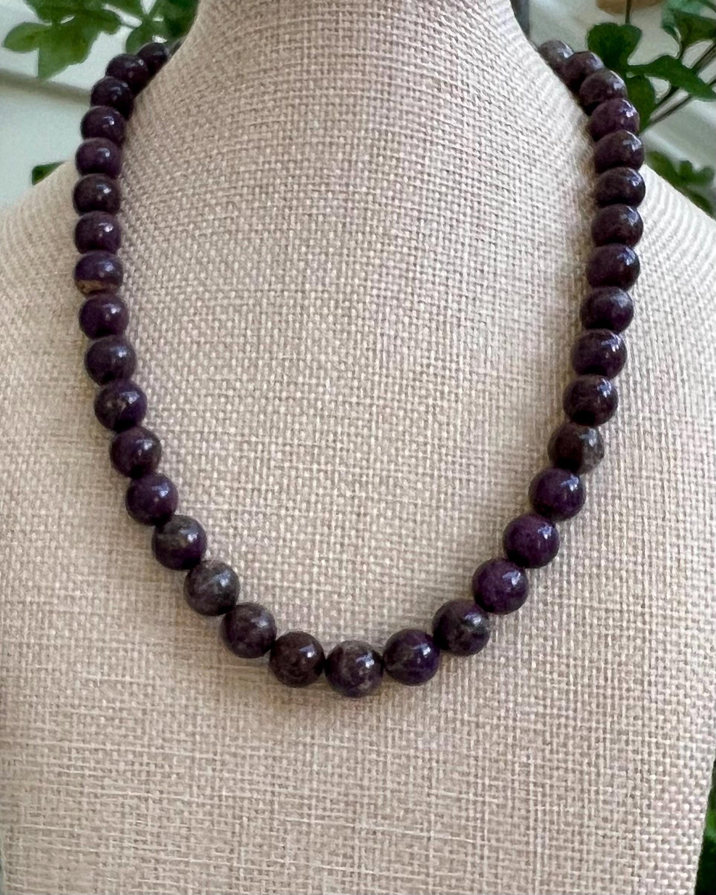 Stichtite Beaded Necklace: 18k Gold Filled Clasp, Purple Gemstone