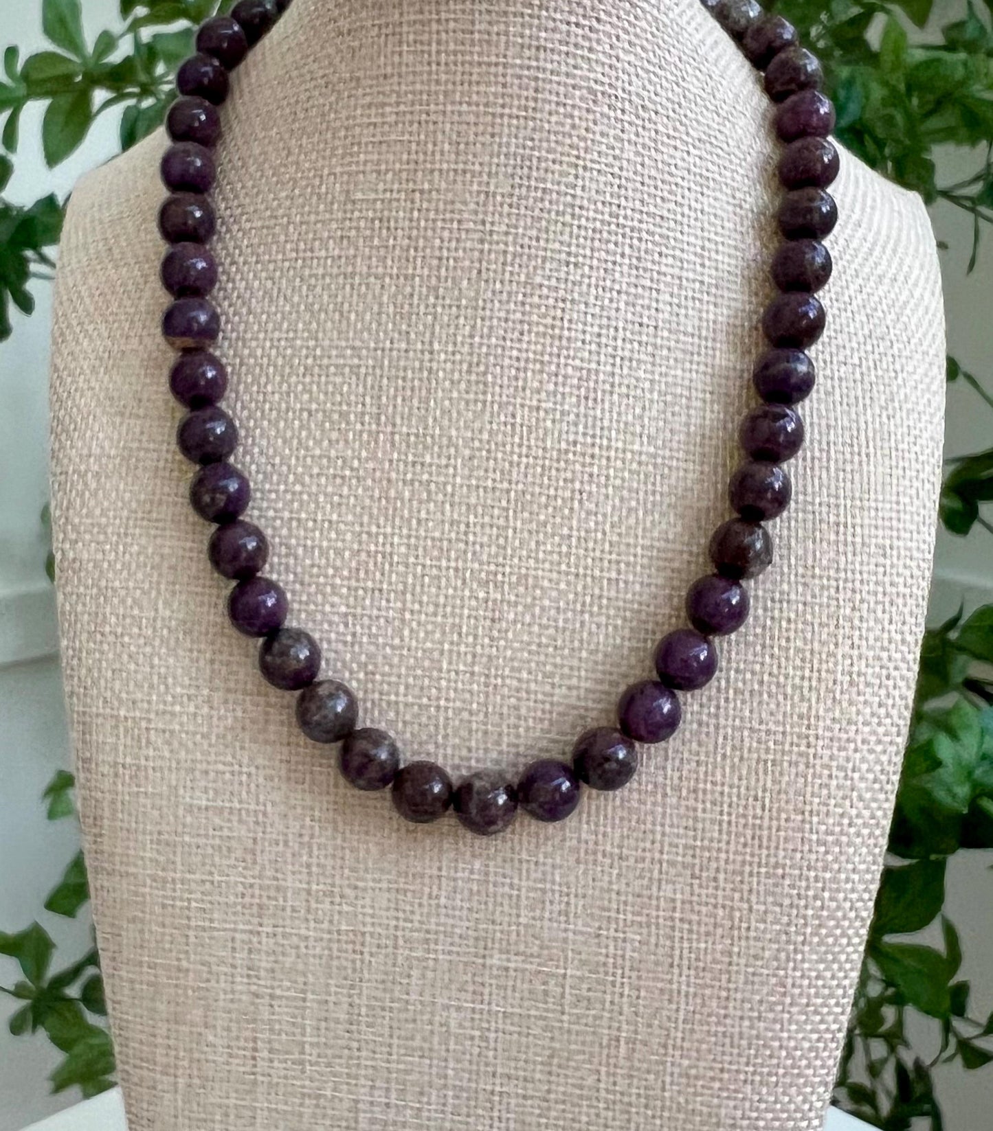 Stichtite Beaded Necklace 18k Gold Filled Clasp 10mm Smooth Round Beads Stichite Natural Gemstone Necklace Deep Purple Beaded Necklace