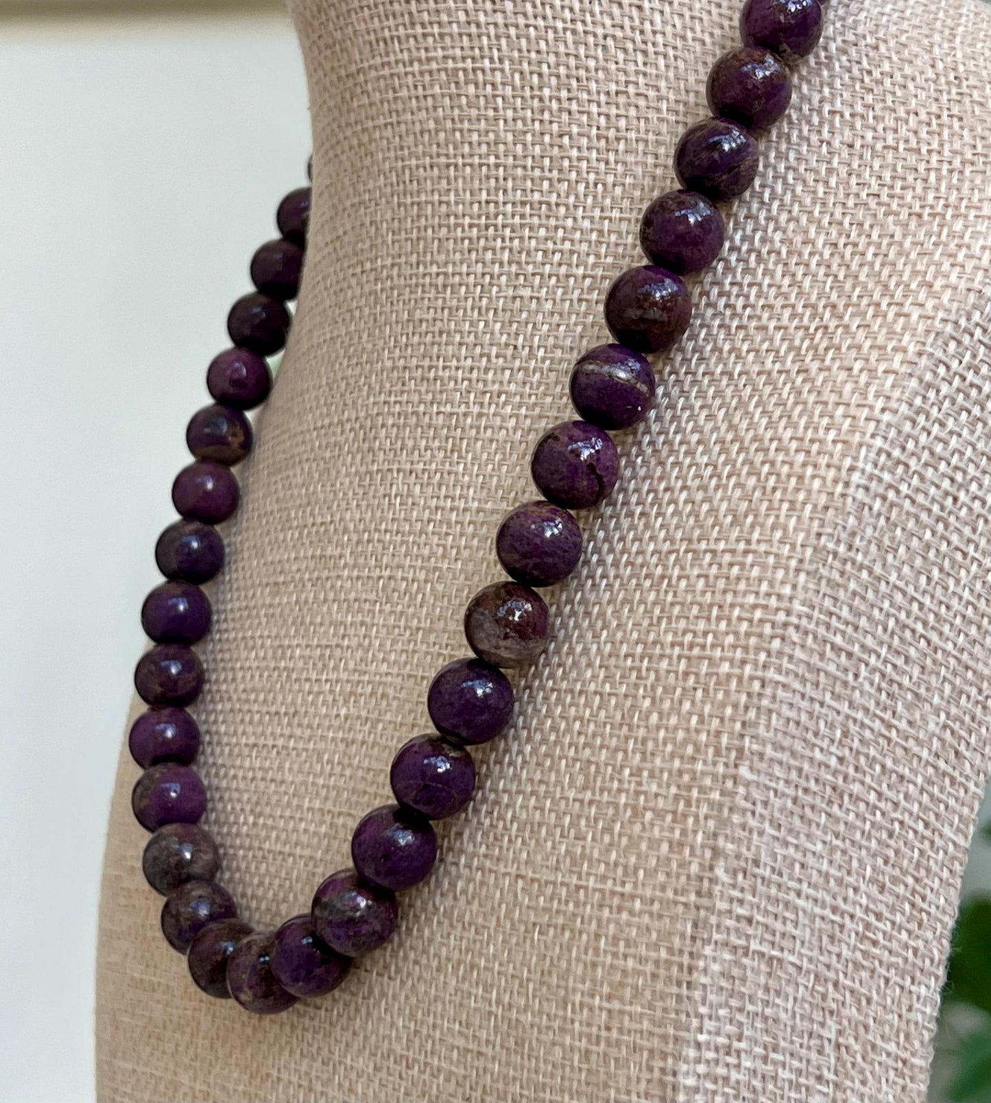 Stichtite Beaded Necklace 18k Gold Filled Clasp 10mm Smooth Round Beads Stichite Natural Gemstone Necklace Deep Purple Beaded Necklace
