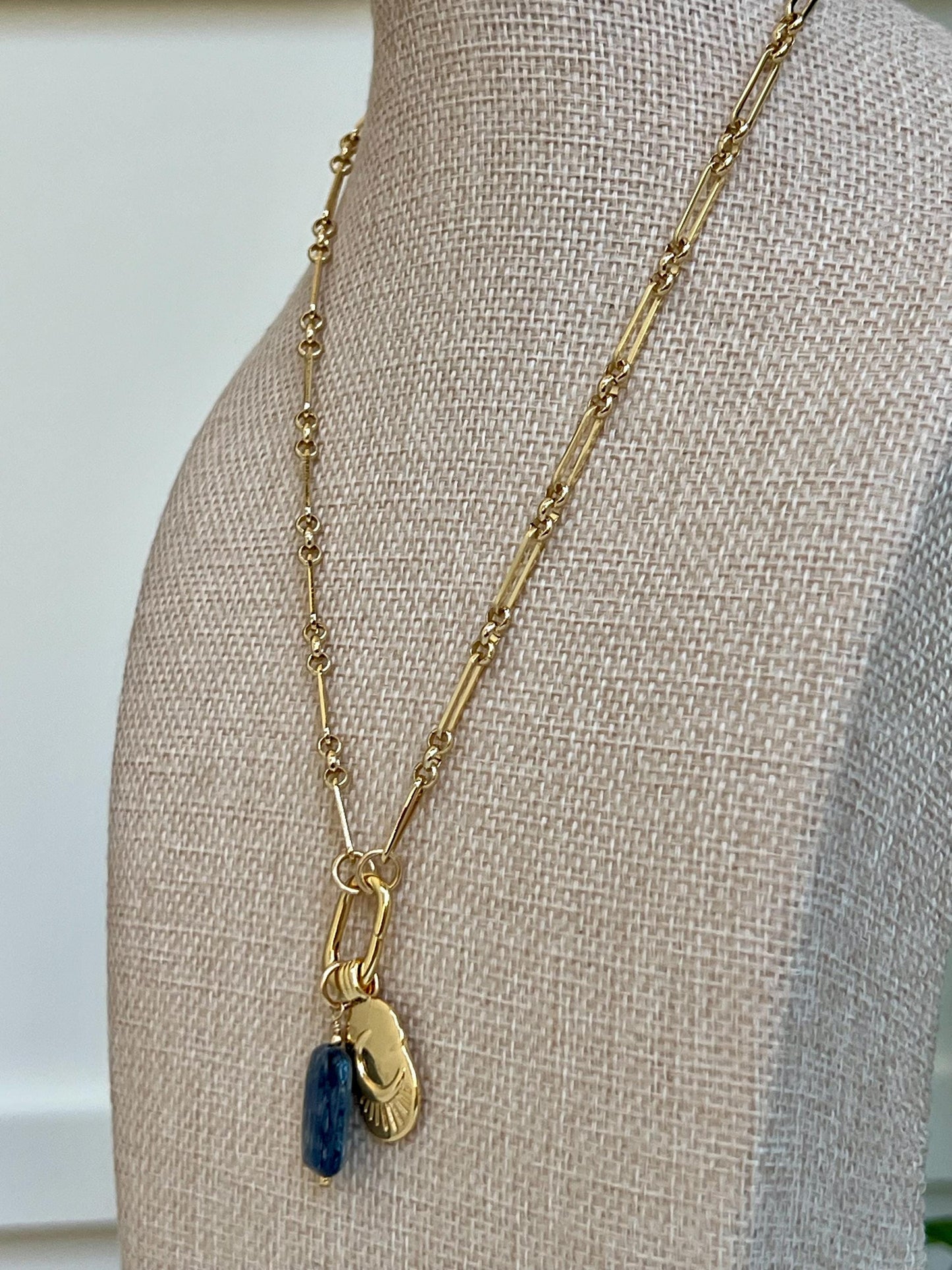 Gold Filled Kyanite Crescent Moon Necklace: Versatile Layering Jewelry