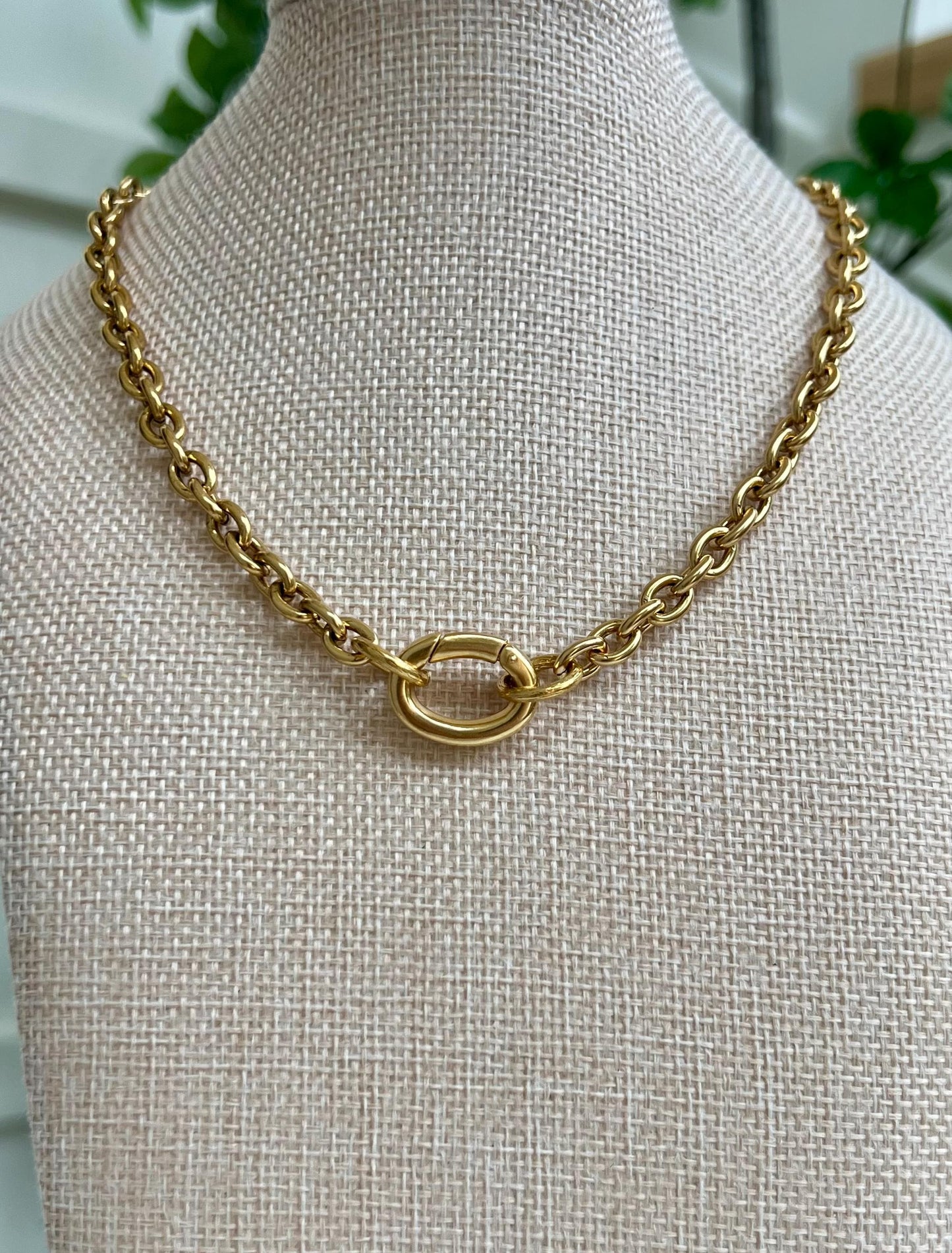 Gold Thick Cable Chain Necklace Roman Coin Drop