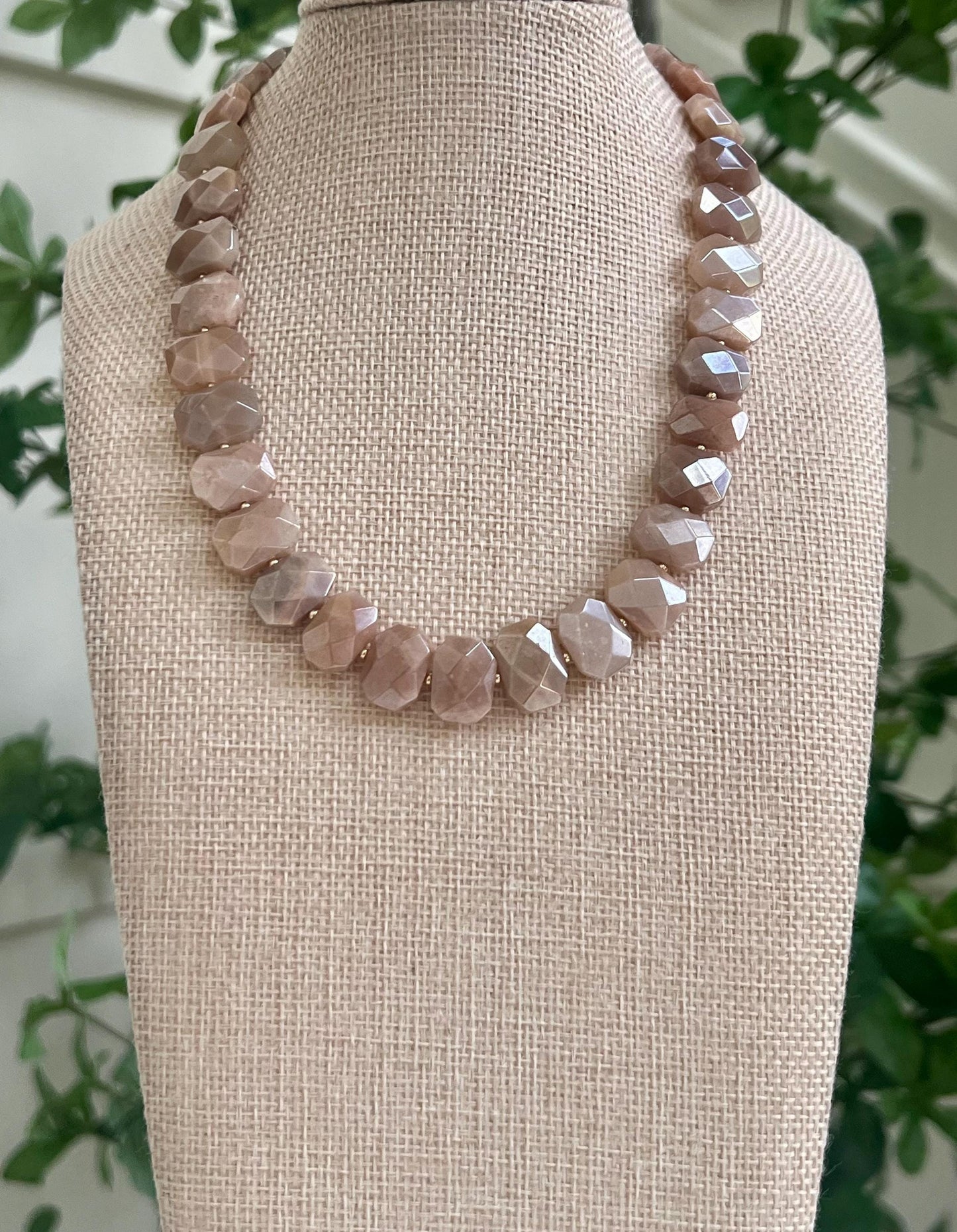 Peach Moonstone Beaded Necklace