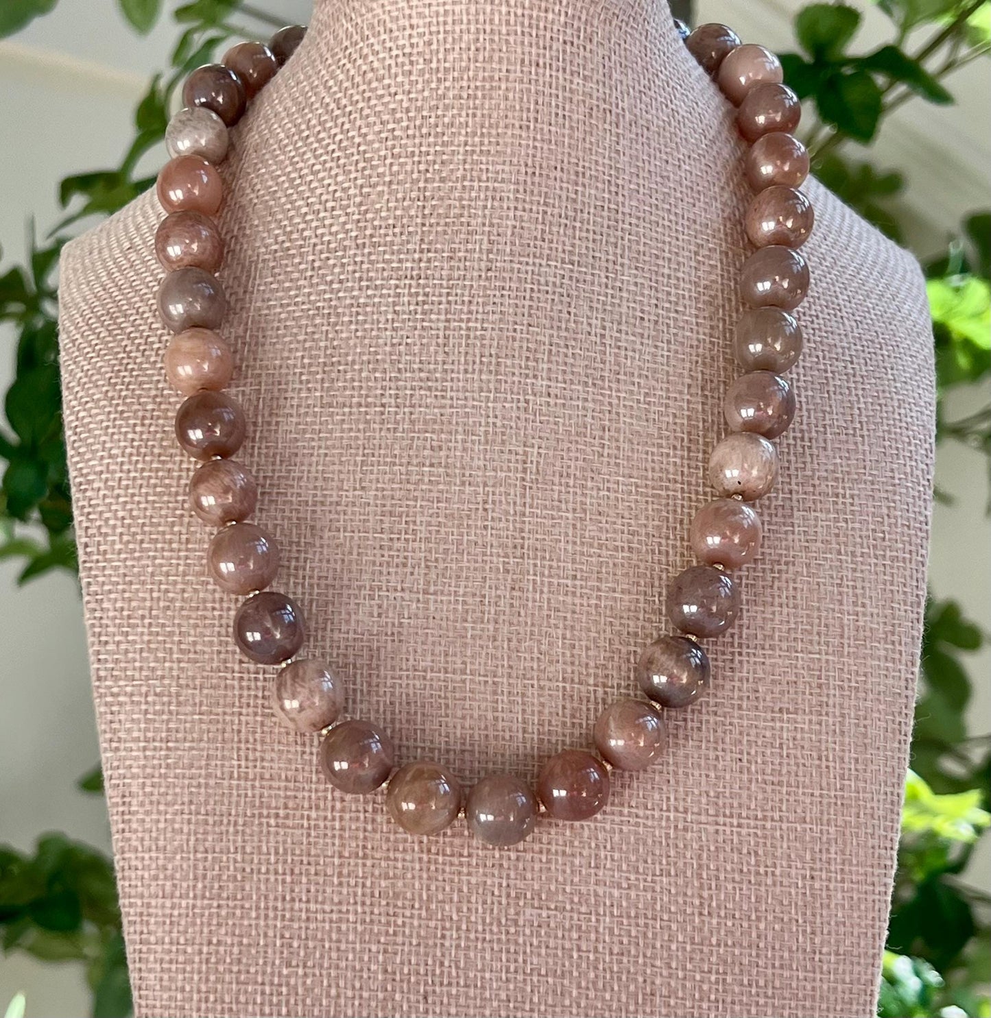 Peach Moonstone Beaded Necklace