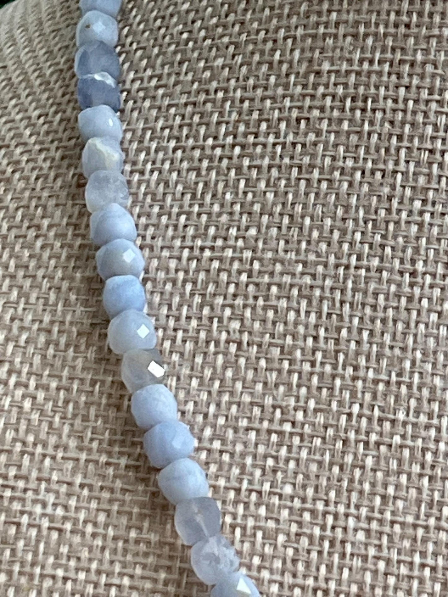 Blue Lace Agate Beaded Necklace 18k Gold Filled Clasp/Accent Beads 5mm Faceted Cubed Light Blue Stones Blue Beaded Layering Necklace