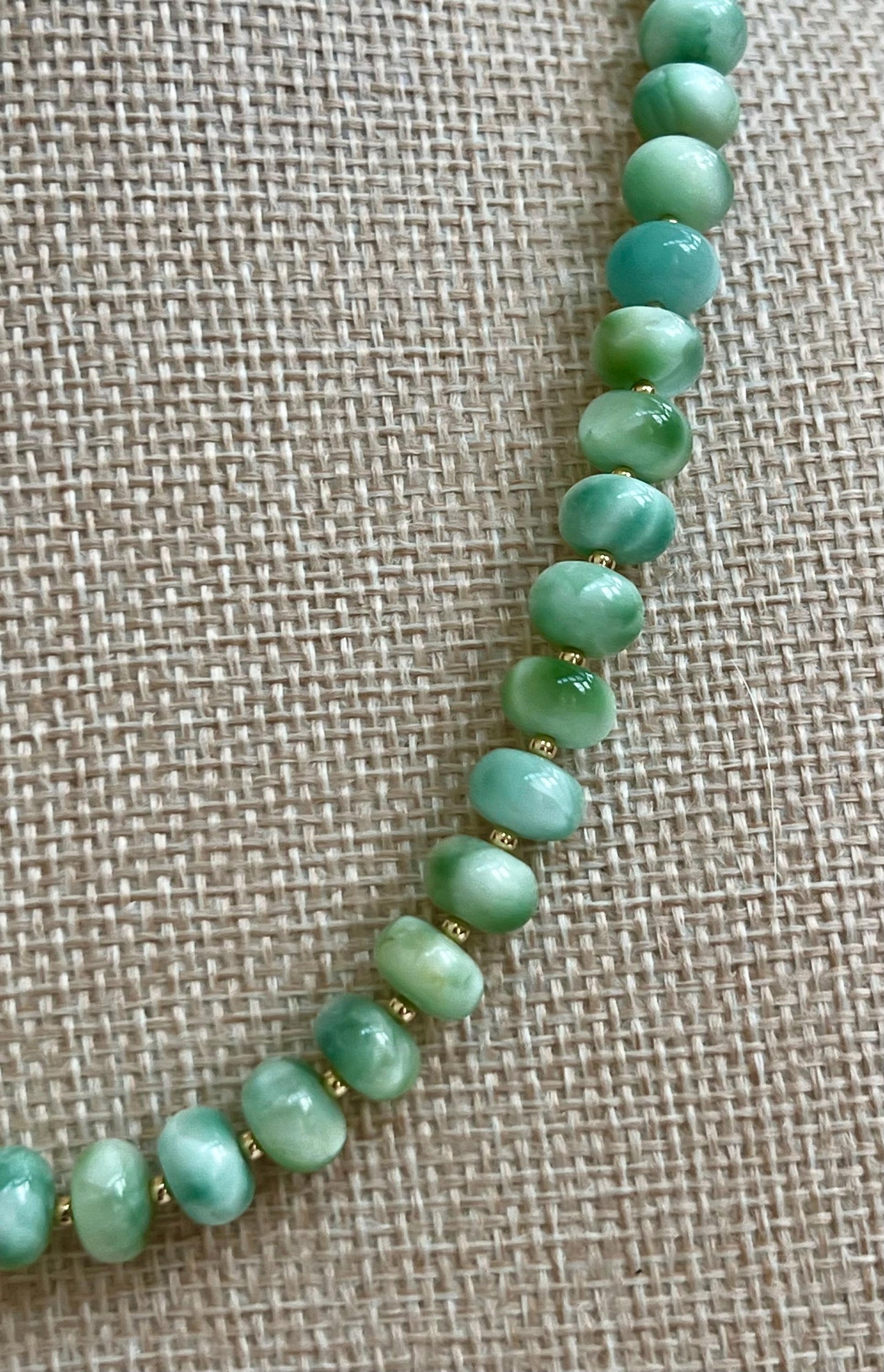Green Moonstone Beaded Necklace 5x8mm Smooth Rondelle Moonstone with 18k Gold Filled Clasp/Accent Beads Sparkling Stones