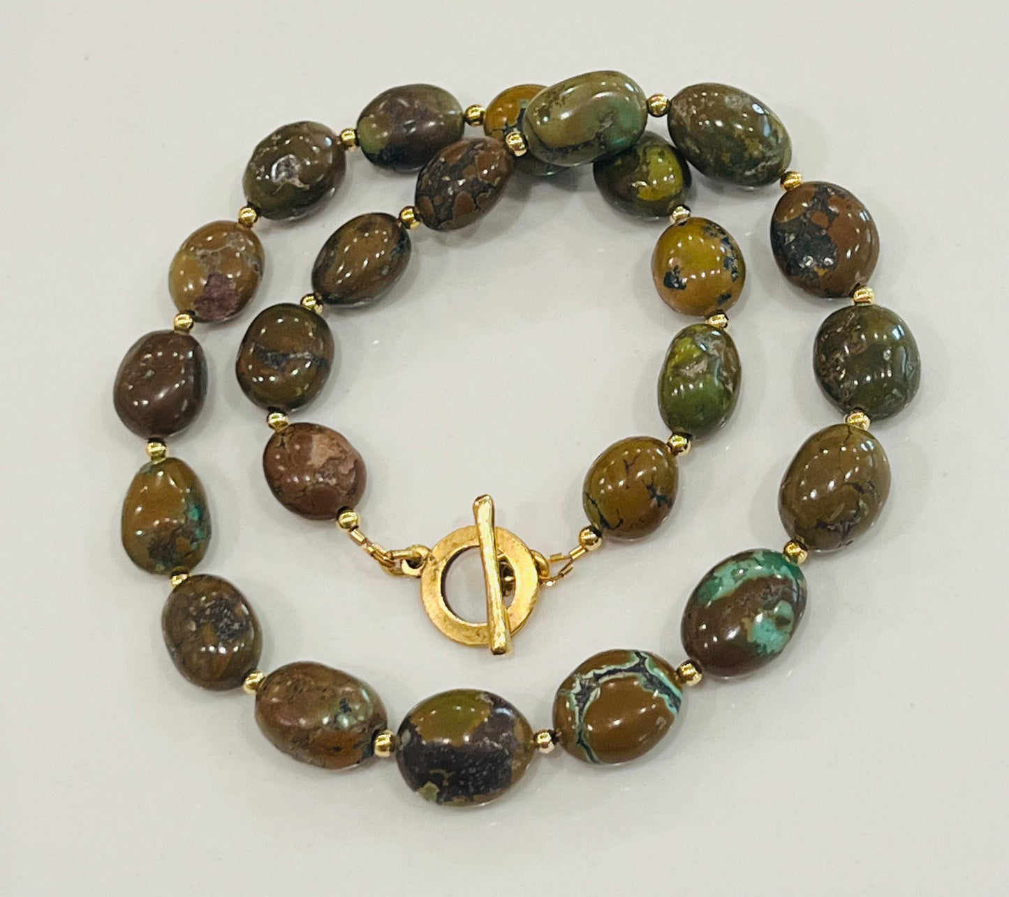 Brown Turquoise Beaded Necklace 18k Gold Filled Clasp/Beads Natural Gemstone Layering Beaded Necklace Turquoise Chunky Statement Necklace