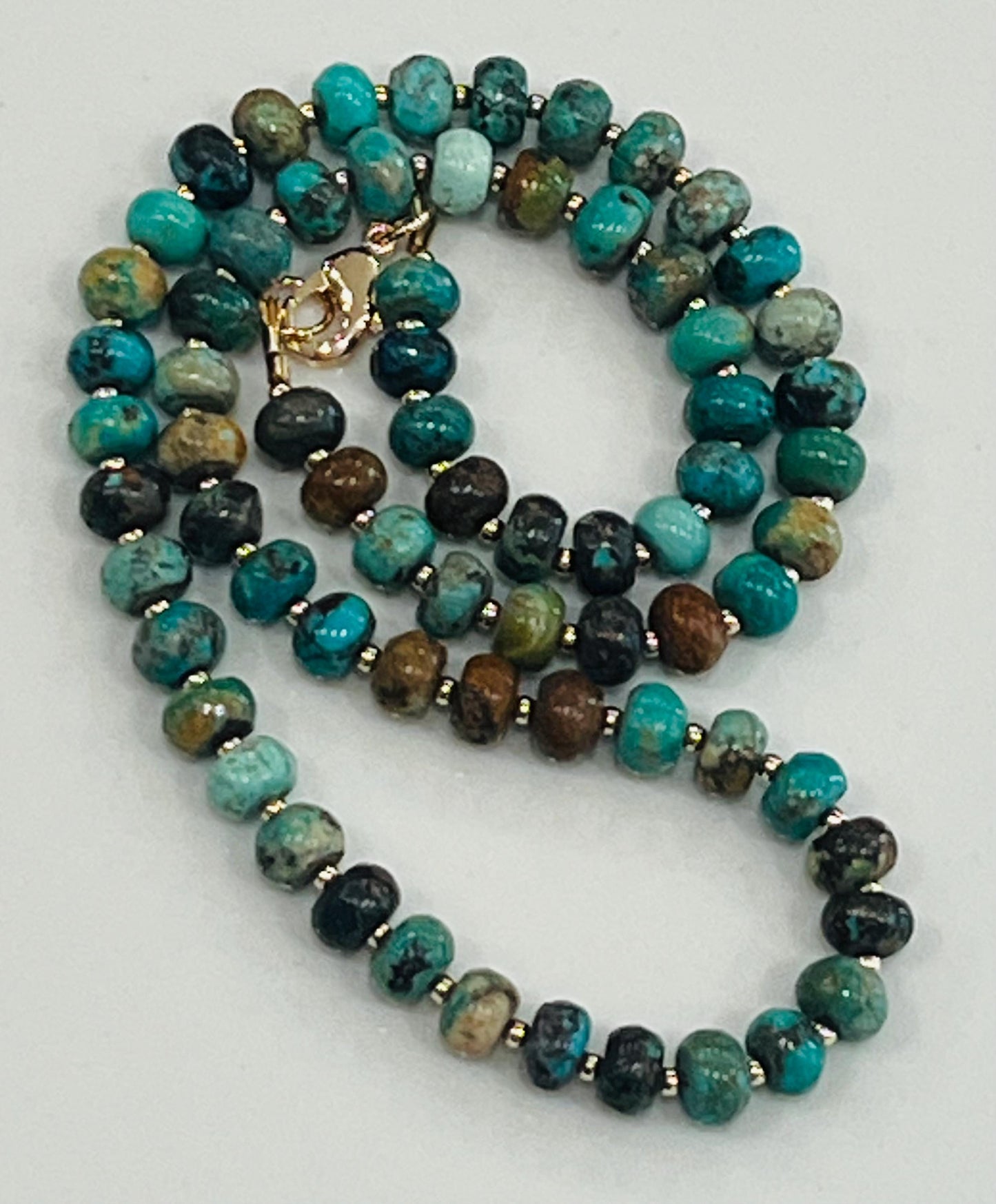 Turquoise Beaded Necklace 18k Gold Filled Clasp/Beads Natural Gemstone Layering Beaded Necklace Gorgeous 4x6mm Smooth Rondelle Stones