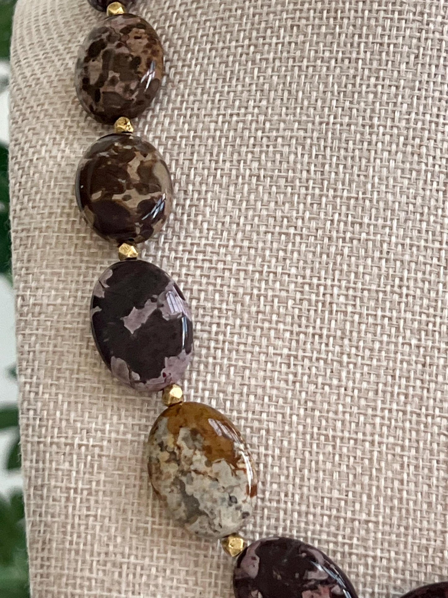Leopard Skin Jasper Beaded Necklace with Good Plated Pewter Toggle and Accent Beads Natural Semi-Precious Gemstone Oval Beaded Necklace