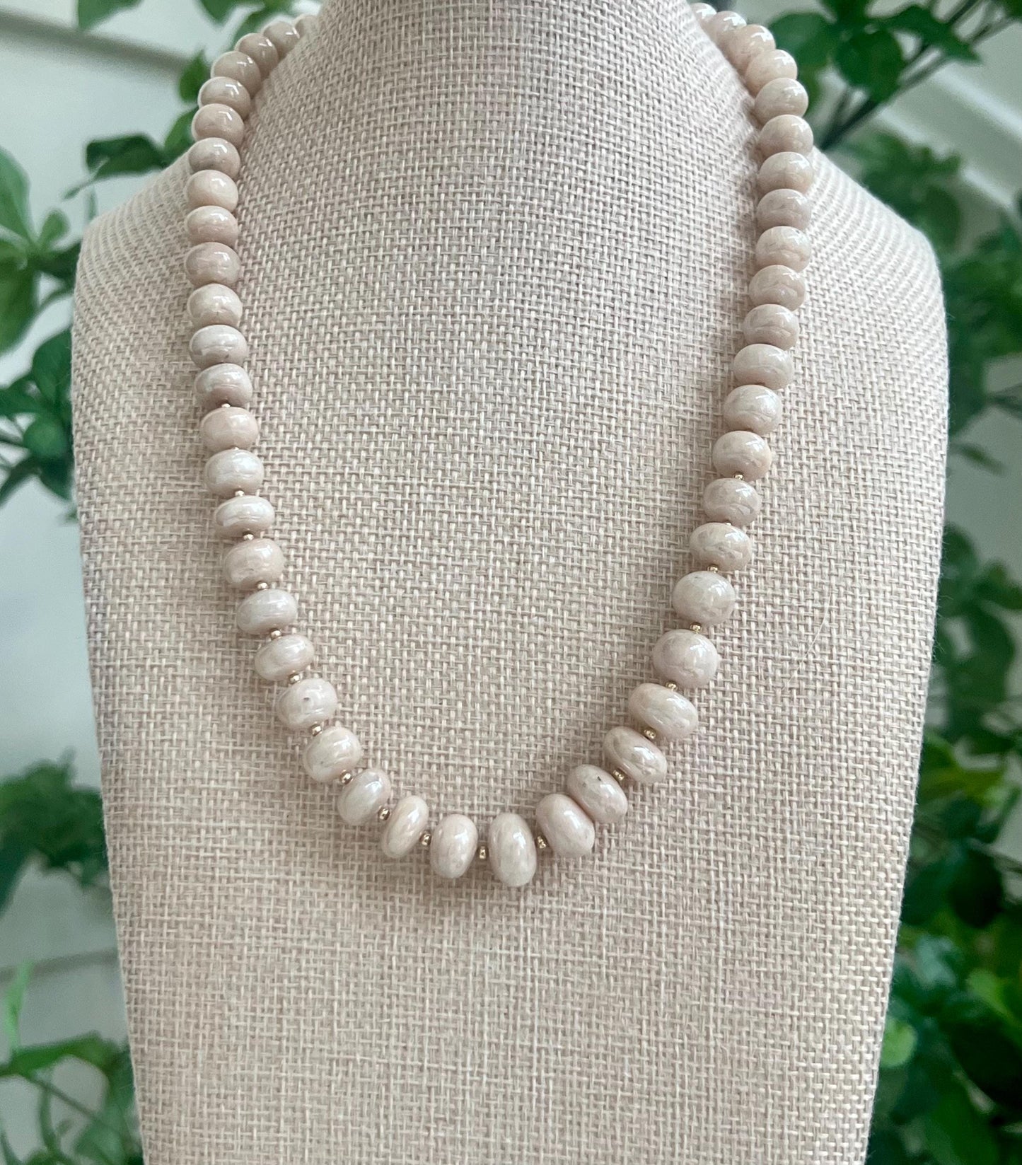 Mystic Moonstone Beaded Necklace Electroplated 10x6mm Smooth Rondelle Moonstone 18k Gold Filled Clasp/Beads Beautiful Cream Necklace