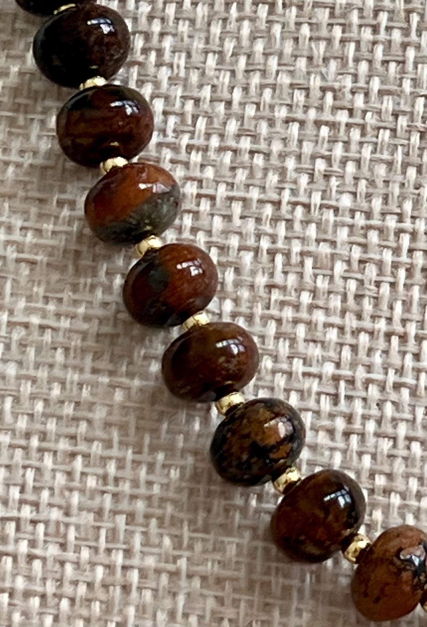 Pietersite Beaded Necklace 18k Gold Filled Clasp/Accent Beads Semi-Precious Gemstone Necklace Pietersite Beads Earthtones Smooth Rondelle
