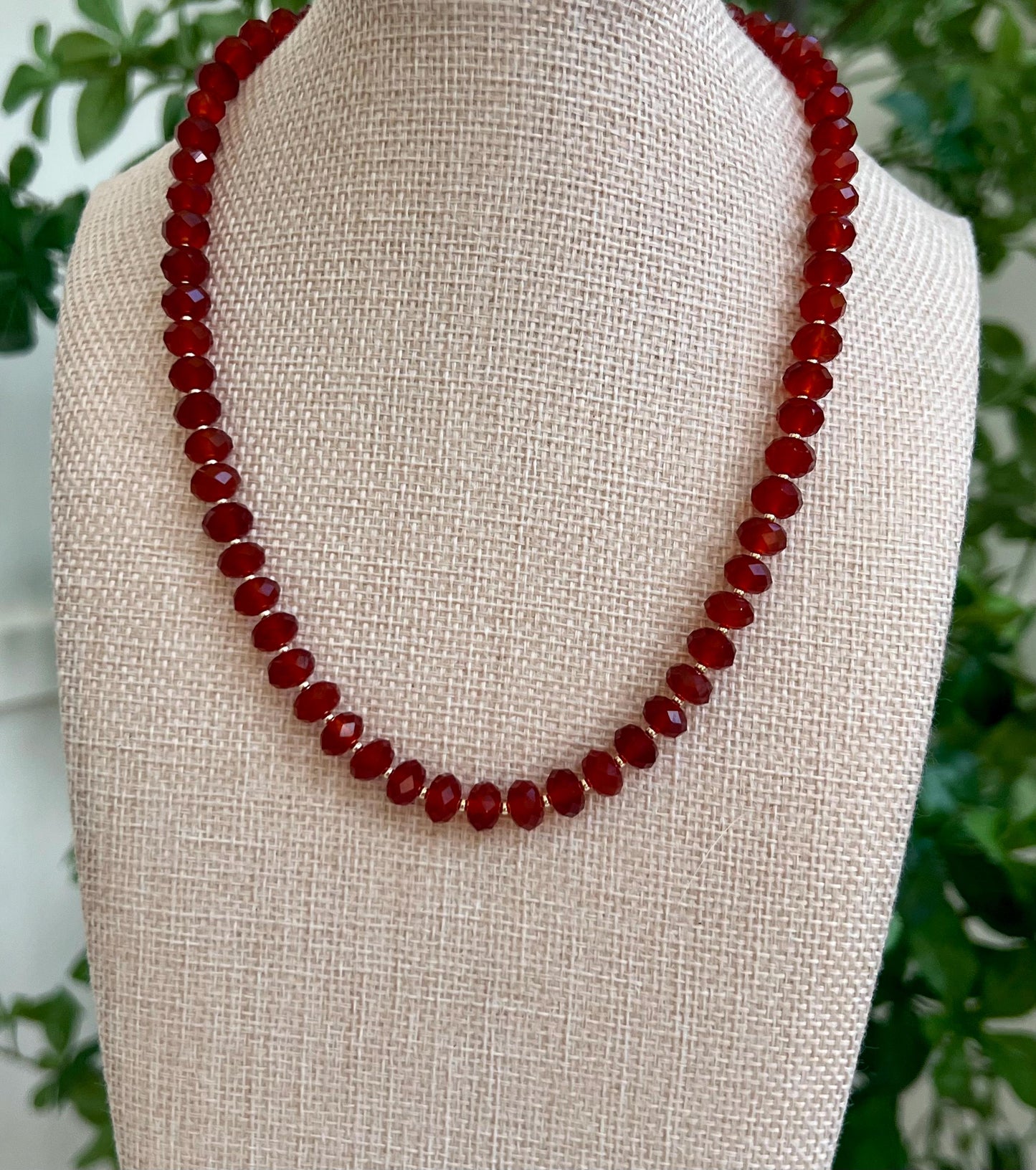 Carnelian Beaded Necklace 18k Gold Filled Clasp/Beads 6x8mm Faceted Rondelle Carnelian Beads Semi-Precious Gemstone Necklace Orange Beaded