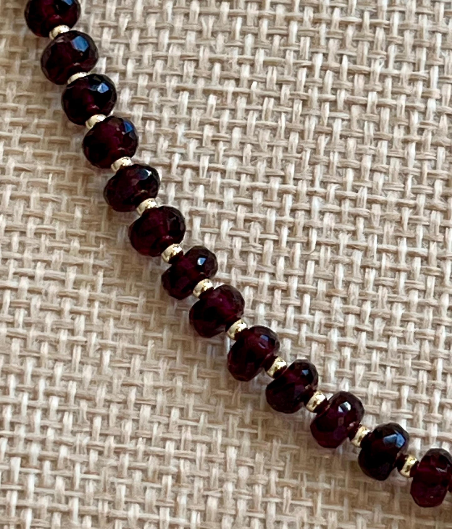 Sparkling Garnet Beaded Necklace 18k Gold Filled Spring Clasp Evil Eye Pendant 5.5mm Faceted Rondelle Garnet Natural Gemstone Necklace