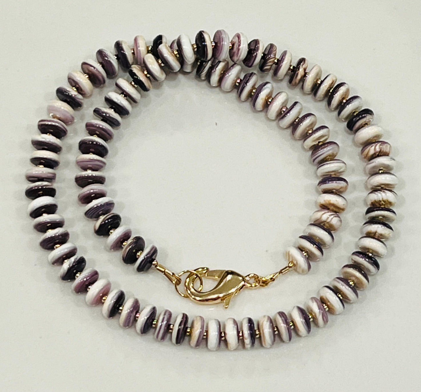 Purple Wampum Quahog Shell Beaded Necklace