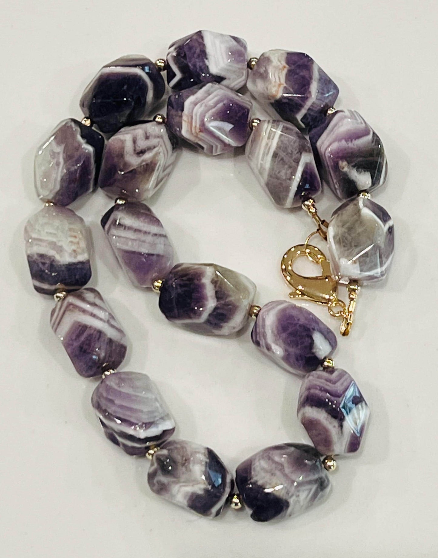 Chevron Amethyst Beaded Necklace with 18K Gold Filled Clasp/Accent Beads Natural Semi-Precious Gemstone Necklace Purple Beaded Necklace