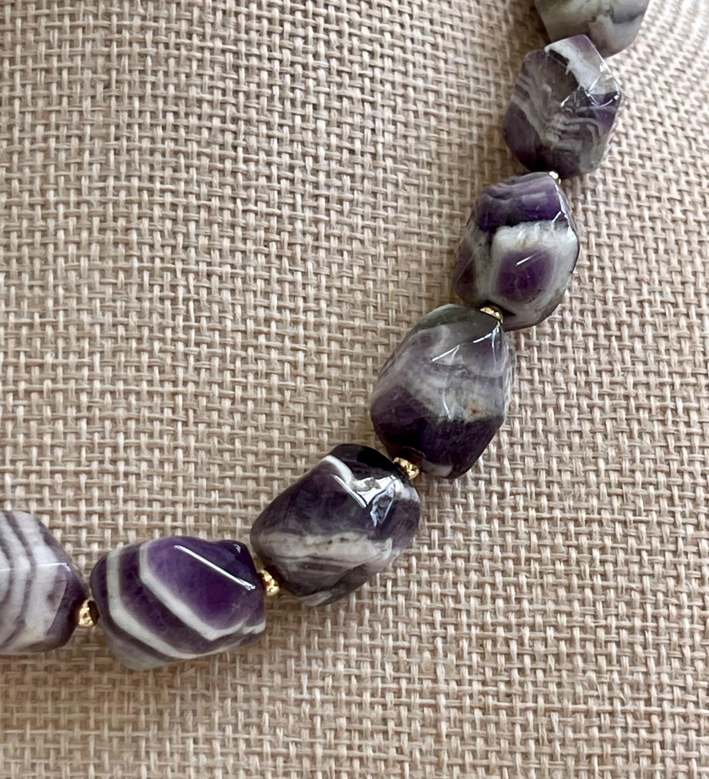 Chevron Amethyst Beaded Necklace with 18K Gold Filled Clasp/Accent Beads Natural Semi-Precious Gemstone Necklace Purple Beaded Necklace