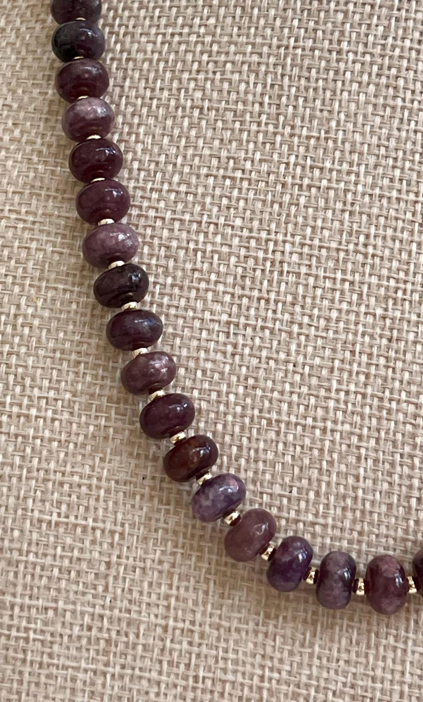 Lepidolite Beaded Necklace 18k Gold Filled Clasp/Accent Beads 5x8mm Smooth Rondelle Beads Gorgeous Purple Natural Gemstone Necklace