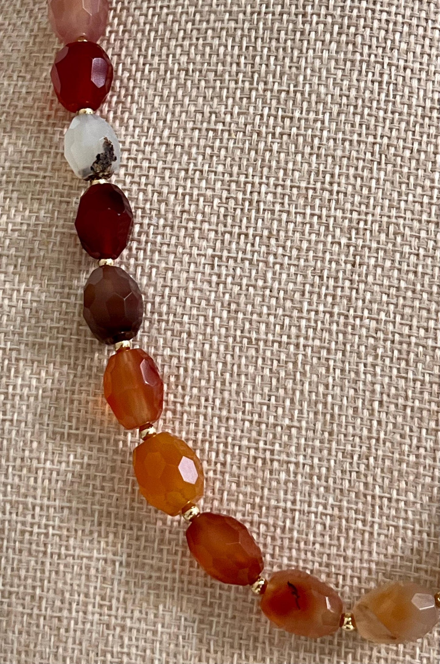 Carnelian Beaded Necklace 18k Gold Filled Clasp/Beads 10x13mm Barrel Carnelian Beads Semi-Precious Gemstone Necklace Orange Beaded