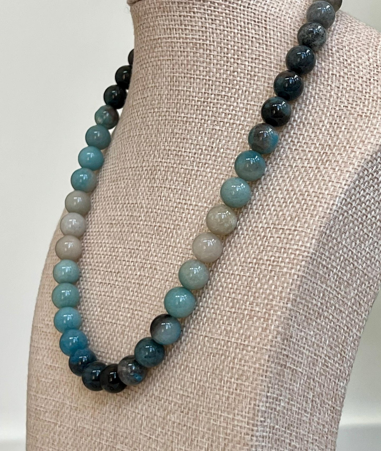 Natural Gradient Color Trolleite Beaded Necklace 18k Gold Filled Clasp/Accent Beads Blue Trolleite Beads Natural Gemstone Necklace