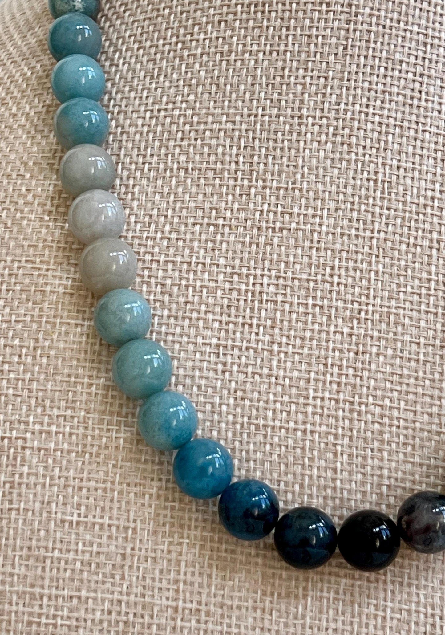 Natural Gradient Color Trolleite Beaded Necklace 18k Gold Filled Clasp/Accent Beads Blue Trolleite Beads Natural Gemstone Necklace