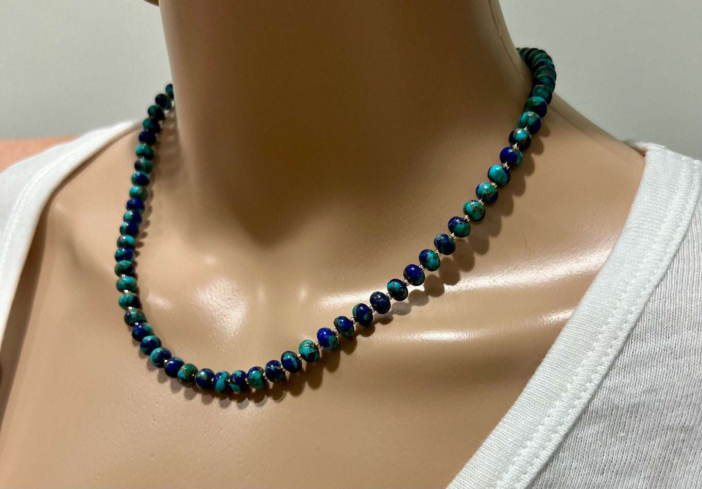 Natural Lapis Mohave Copper Blue Turquoise Beaded Necklace