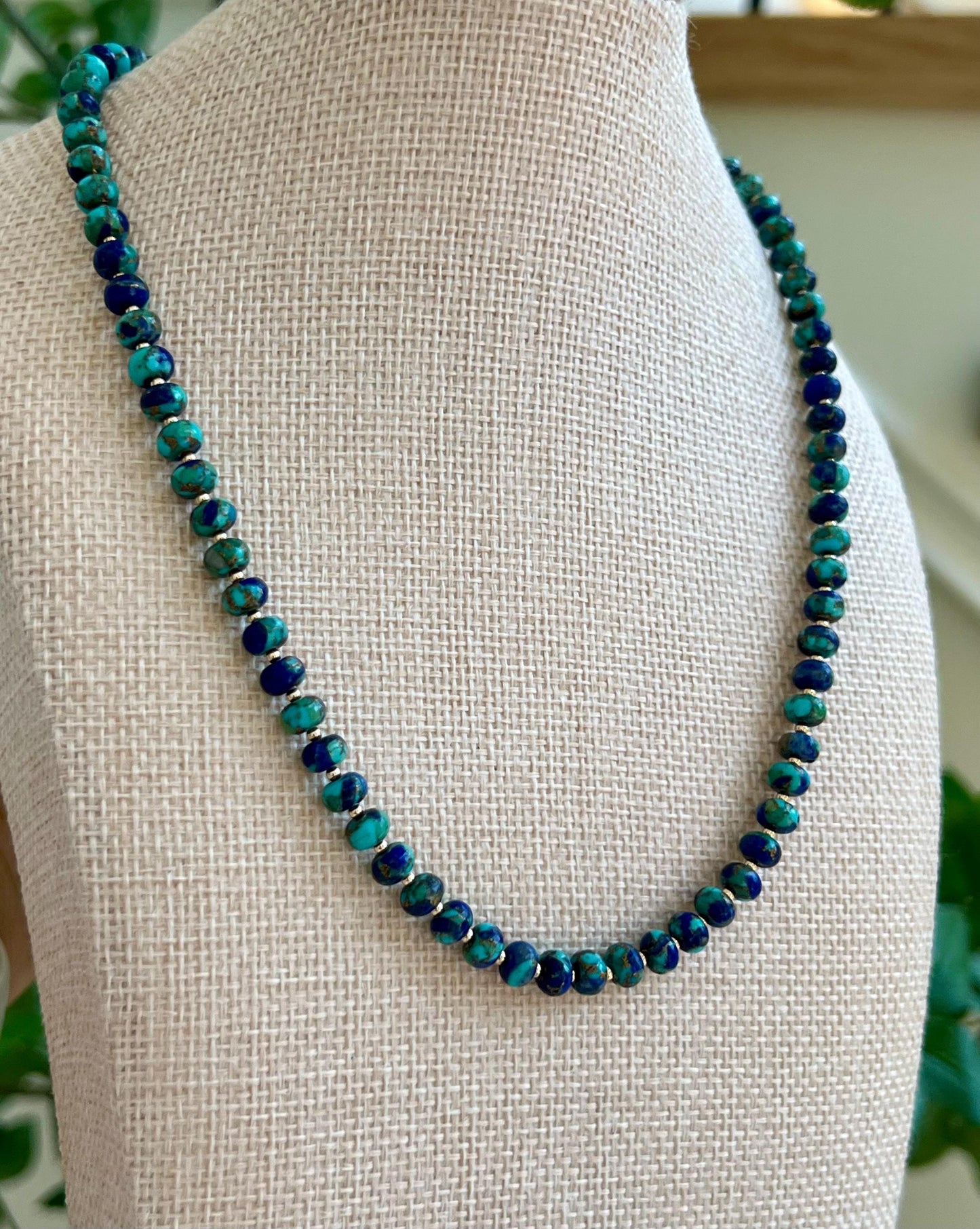 Natural Lapis Mohave Copper Blue Turquoise Beaded Necklace