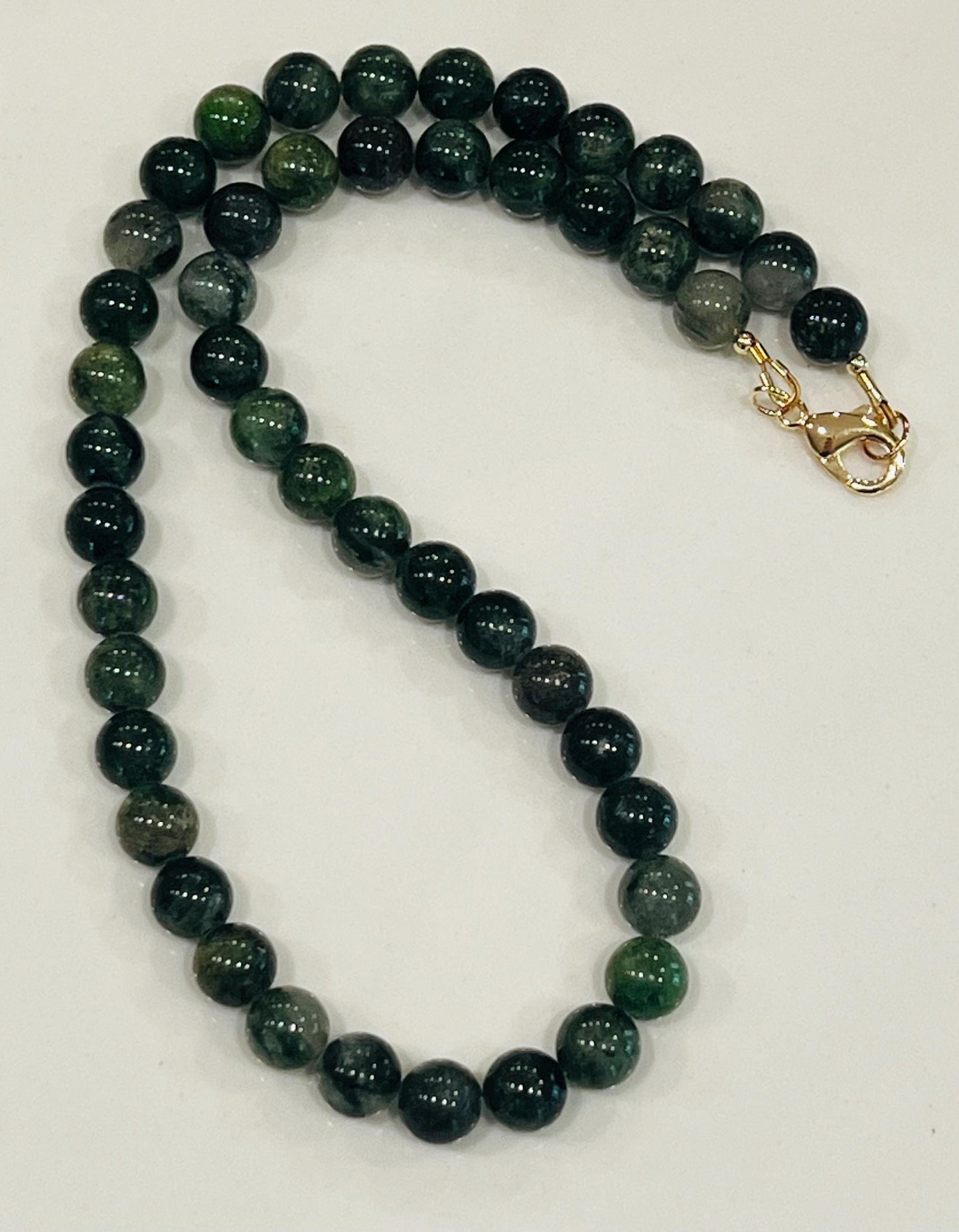 Diopside Beaded Necklace 18k Gold Filled Clasp/Beads Natural Gemstone Layering Beaded Necklace Gorgeous 8mm Smooth Round Green Stones