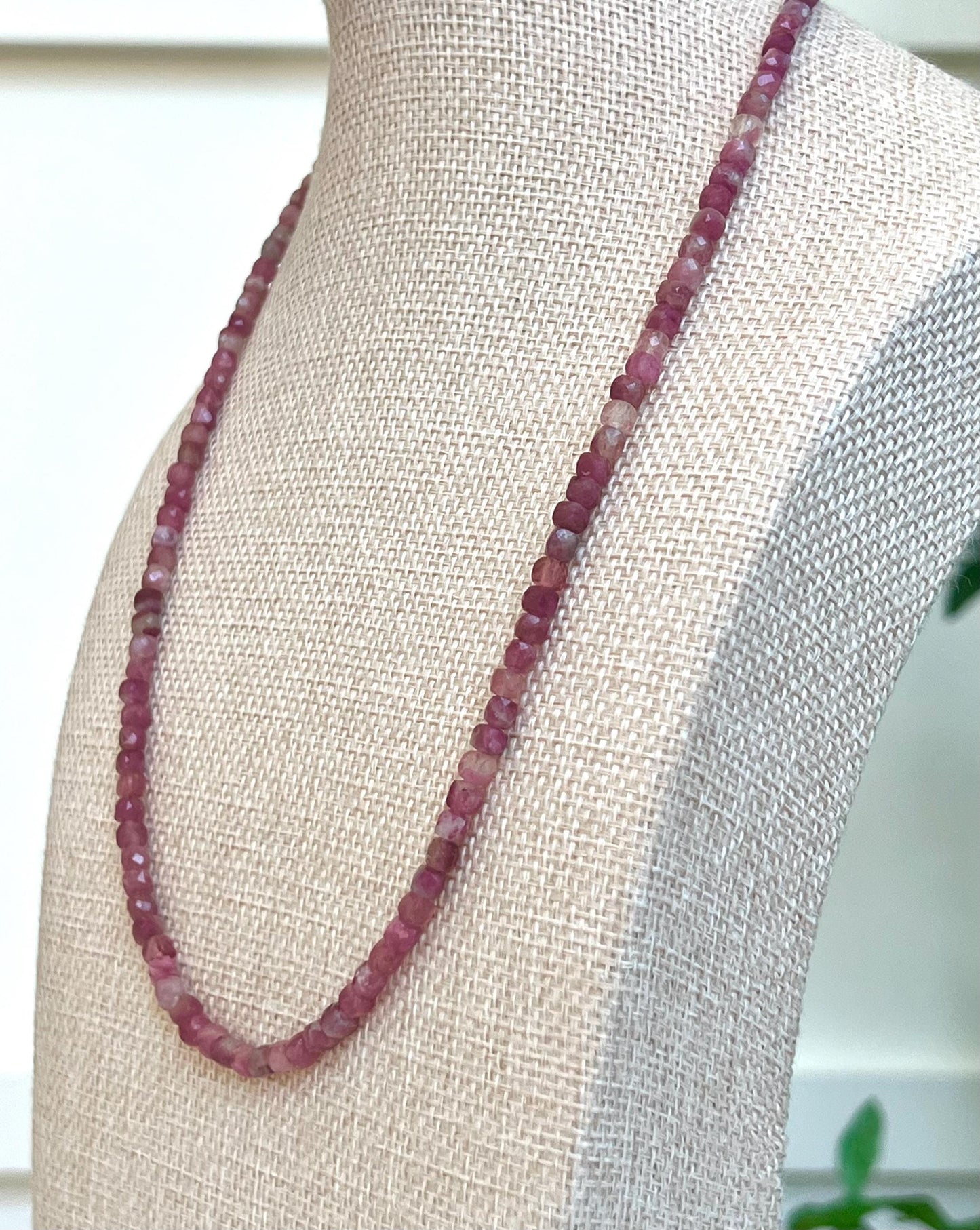 Pink Tourmaline Beaded Necklace 18k Gold Filled Clasp 4mm Cubed Tourmaline Beads Pink Beaded Necklace Natural Gemstone Beaded Necklace
