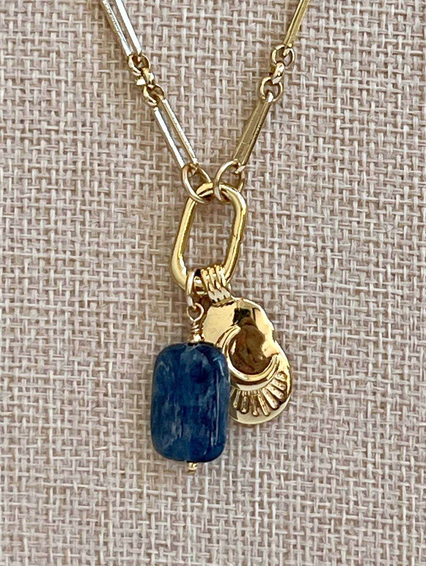Gold Filled Kyanite Crescent Moon Necklace: Versatile Layering Jewelry