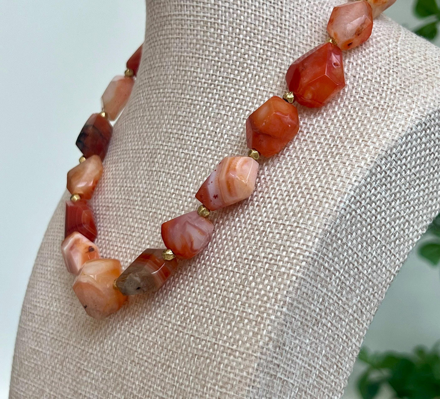 Red Botswana Agate Chunky Beaded Necklace Red Botswana Agate Faceted Nugget Chunk Beads Size 15-20mm Stones Natural Gemstone Necklace