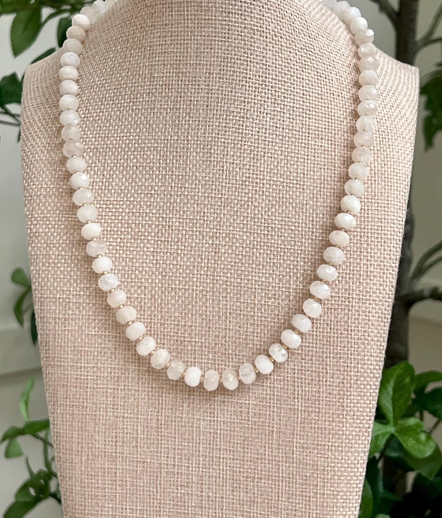 Rainbow Moonstone Beaded Necklace 5x8mm Faceted Rondelle Moonstone with 18k Gold Filled Clasp/ Accent Beads Sparkling Stones