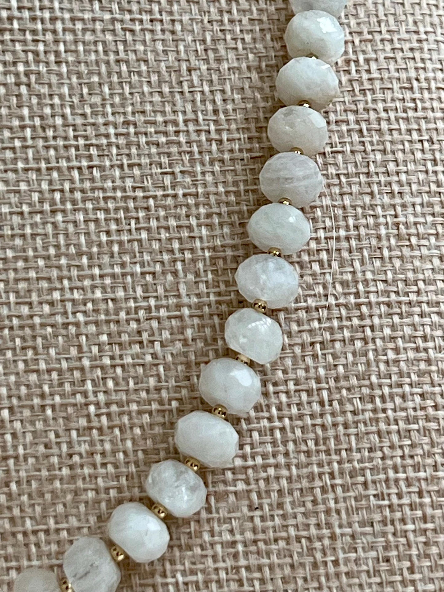 Rainbow Moonstone Beaded Necklace 5x8mm Faceted Rondelle Moonstone with 18k Gold Filled Clasp/ Accent Beads Sparkling Stones