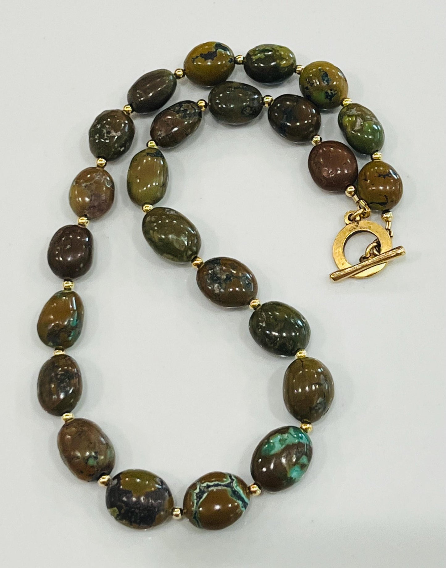 Brown Turquoise Beaded Necklace 18k Gold Filled Clasp/Beads Natural Gemstone Layering Beaded Necklace Turquoise Chunky Statement Necklace