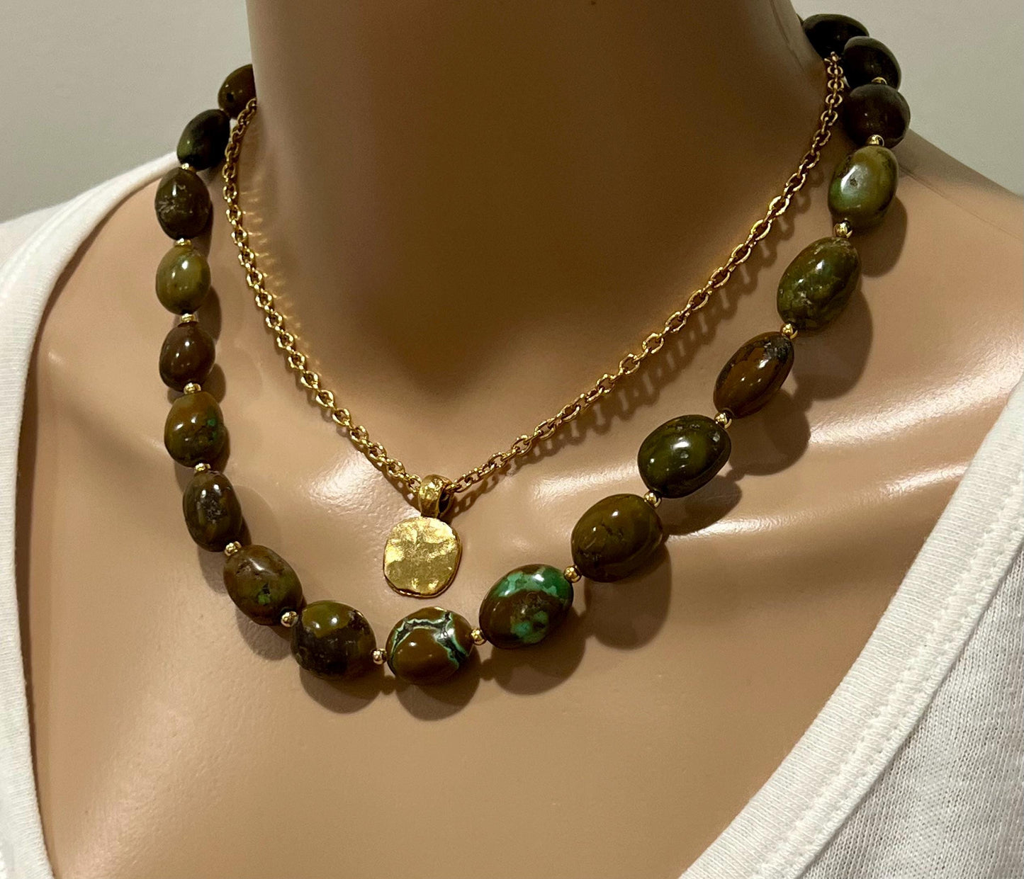 Brown Turquoise Beaded Necklace 18k Gold Filled Clasp/Beads Natural Gemstone Layering Beaded Necklace Turquoise Chunky Statement Necklace