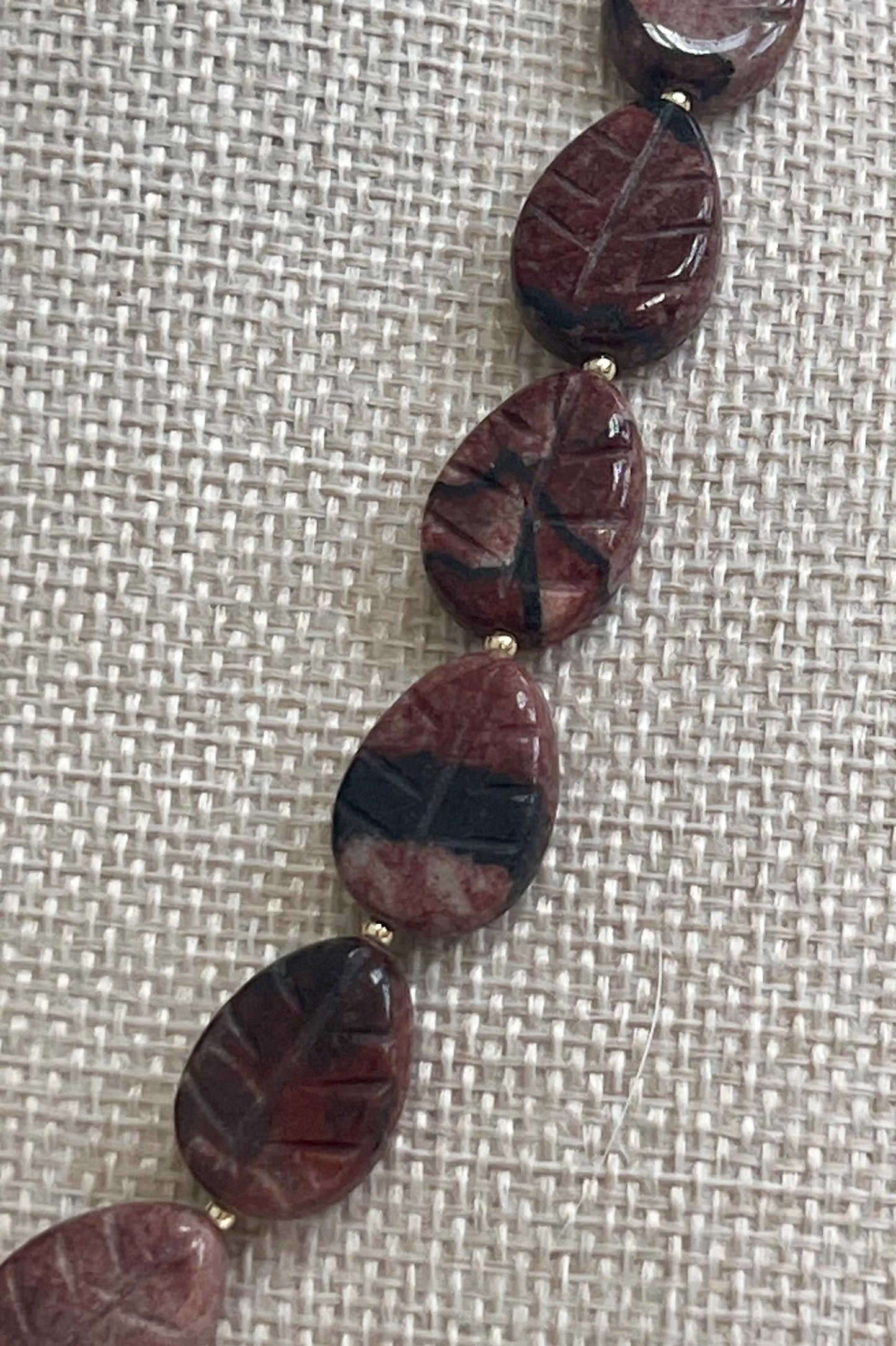 Brecciated Jasper Beaded Necklace with 18k Gold Filled Clasp and Accent Beads Natural Semi-Precious Gemstone Carved Beaded Necklace