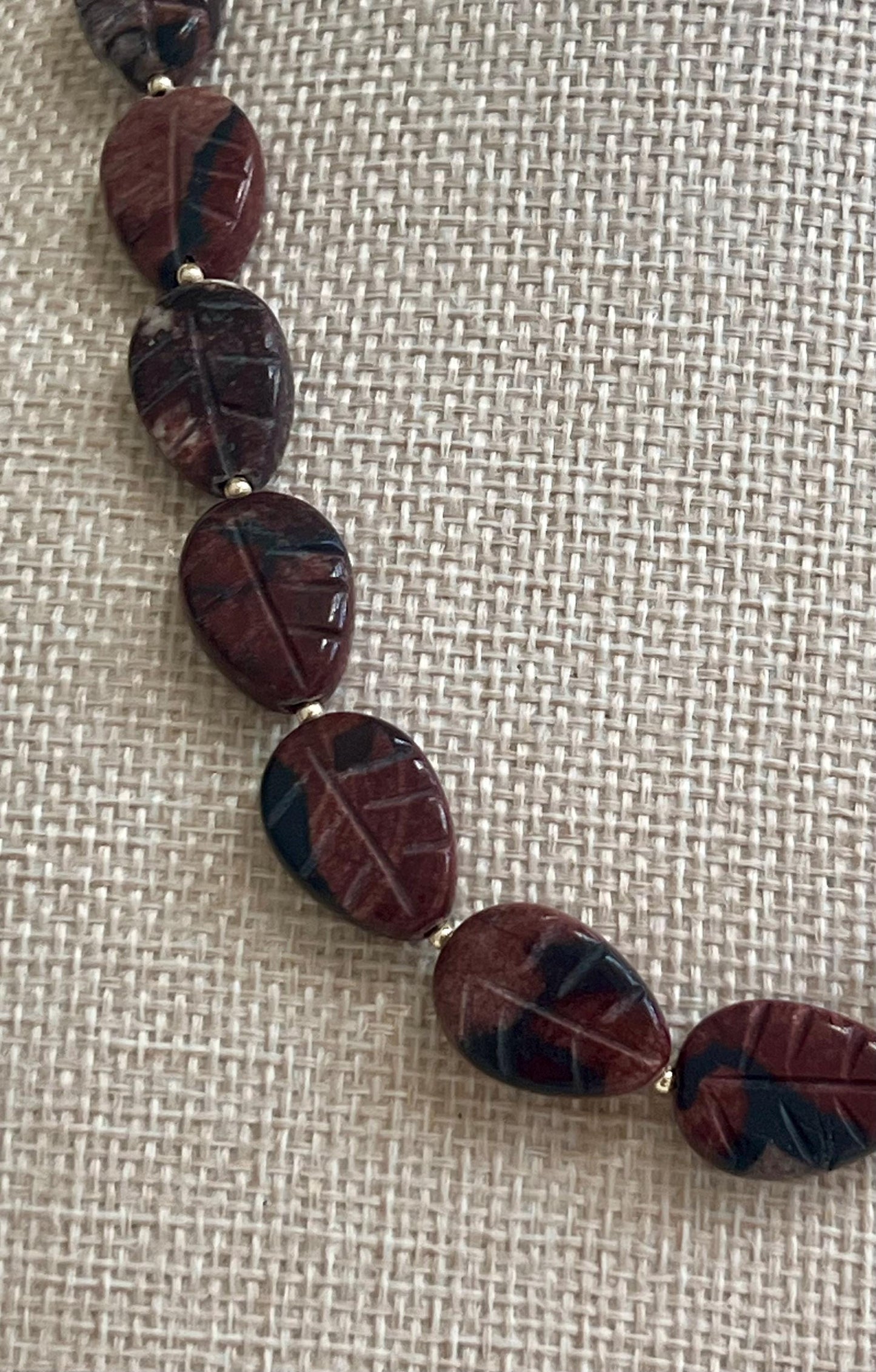 Brecciated Jasper Beaded Necklace with 18k Gold Filled Clasp and Accent Beads Natural Semi-Precious Gemstone Carved Beaded Necklace