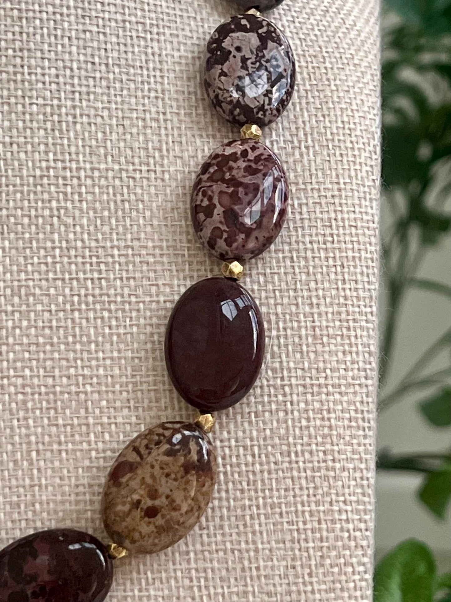 Leopard Skin Jasper Beaded Necklace with Good Plated Pewter Toggle and Accent Beads Natural Semi-Precious Gemstone Oval Beaded Necklace