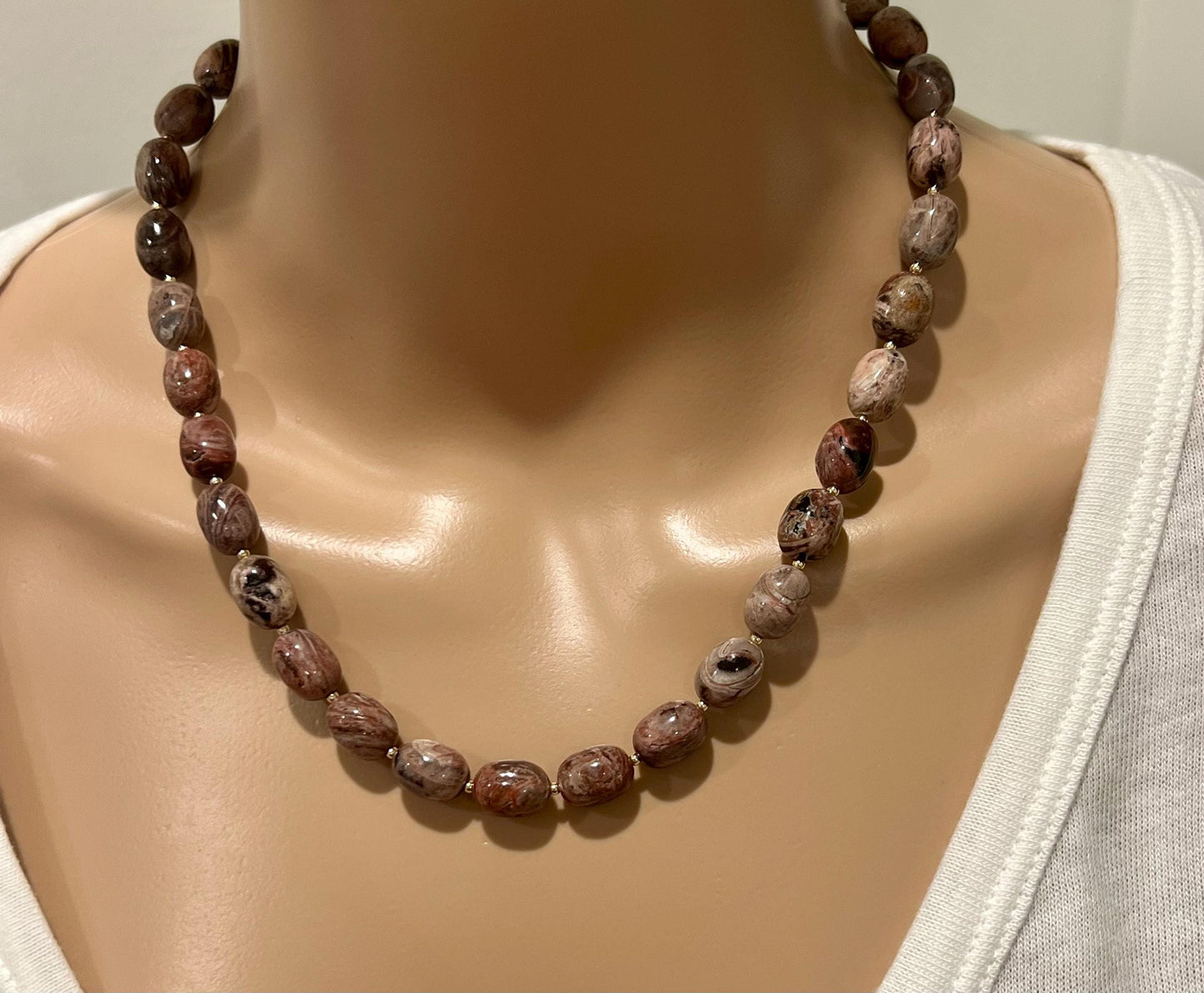 Pietersite Beaded Necklace 18k Gold Filled Clasp/Accent Beads Semi-Precious Gemstone Necklace Pietersite Beads Earthtones
