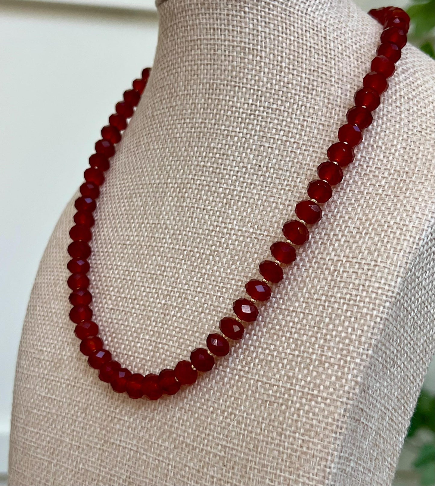Carnelian Beaded Necklace 18k Gold Filled Clasp/Beads 6x8mm Faceted Rondelle Carnelian Beads Semi-Precious Gemstone Necklace Orange Beaded