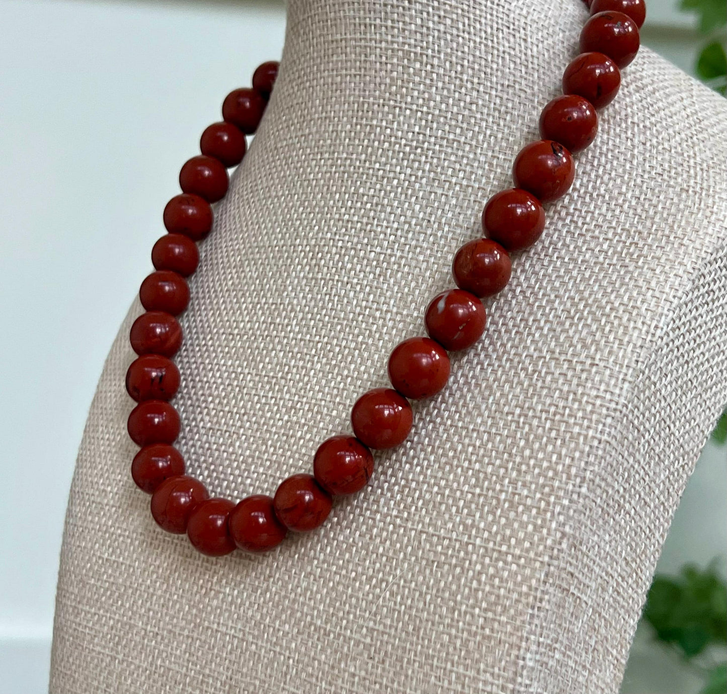 Red Jasper Beaded Necklace 18k Gold Filled Clasp 18k Gold Filled Beads Natural Semi-Precious Gemstones 12mm Red Jasper Beaded Necklace