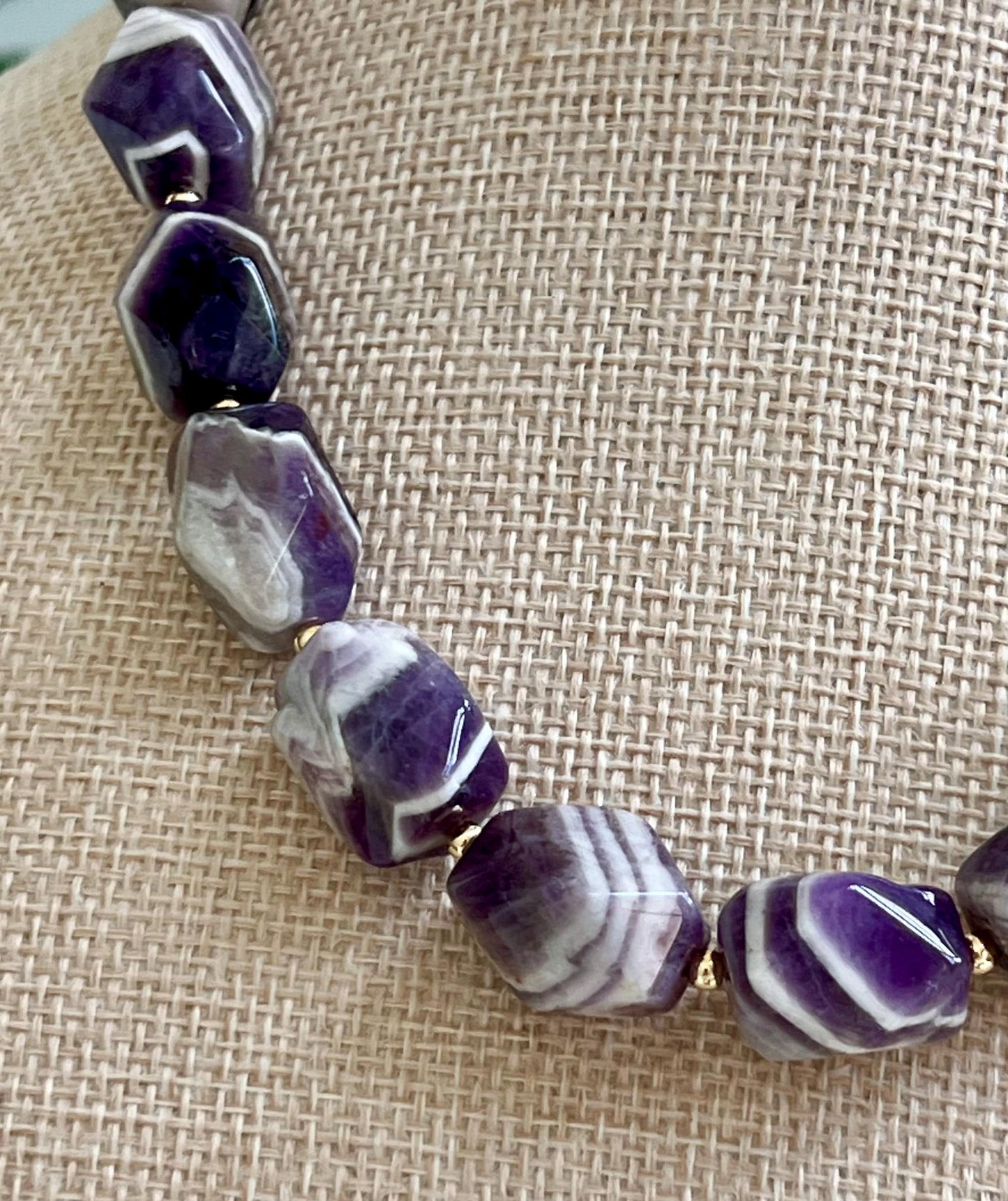 Chevron Amethyst Beaded Necklace with 18K Gold Filled Clasp/Accent Beads Natural Semi-Precious Gemstone Necklace Purple Beaded Necklace