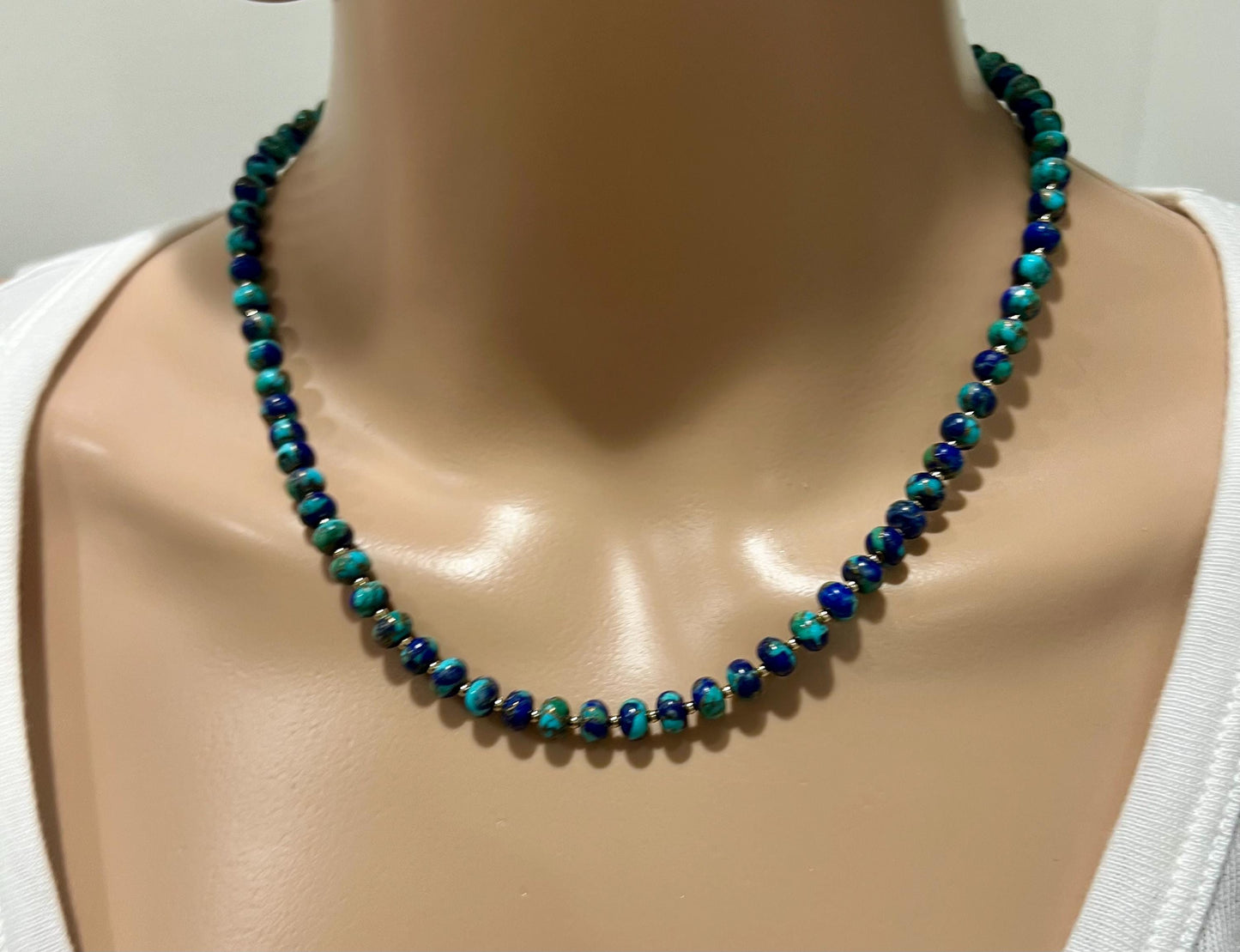 Natural Lapis Mohave Copper Blue Turquoise Beaded Necklace
