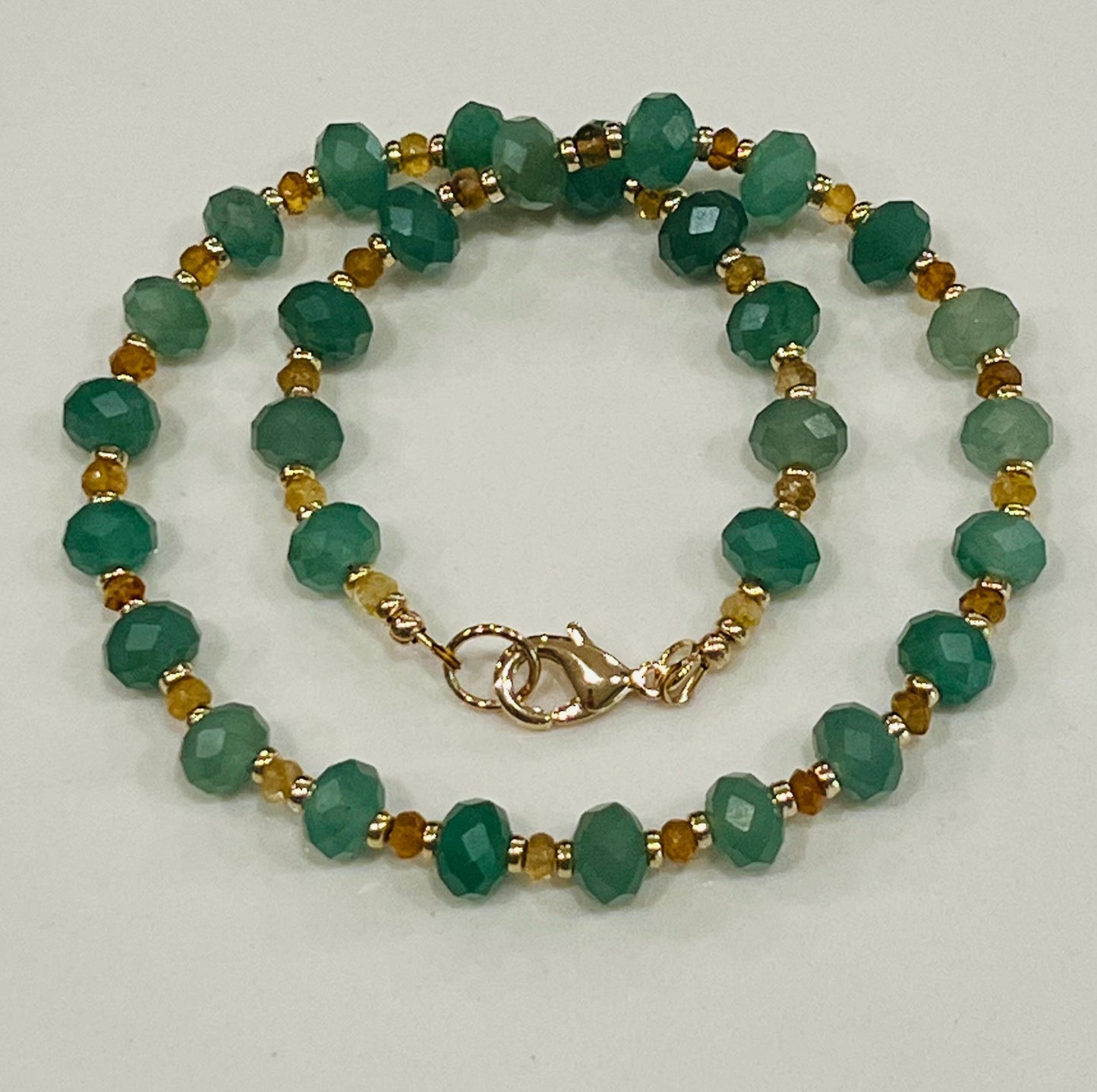 The Good Fortune Necklace Green Aventurine/Citrine Beaded Necklace with an 18k Gold Filled Clasp/Rondelle Beads Natural Gemstone Necklace