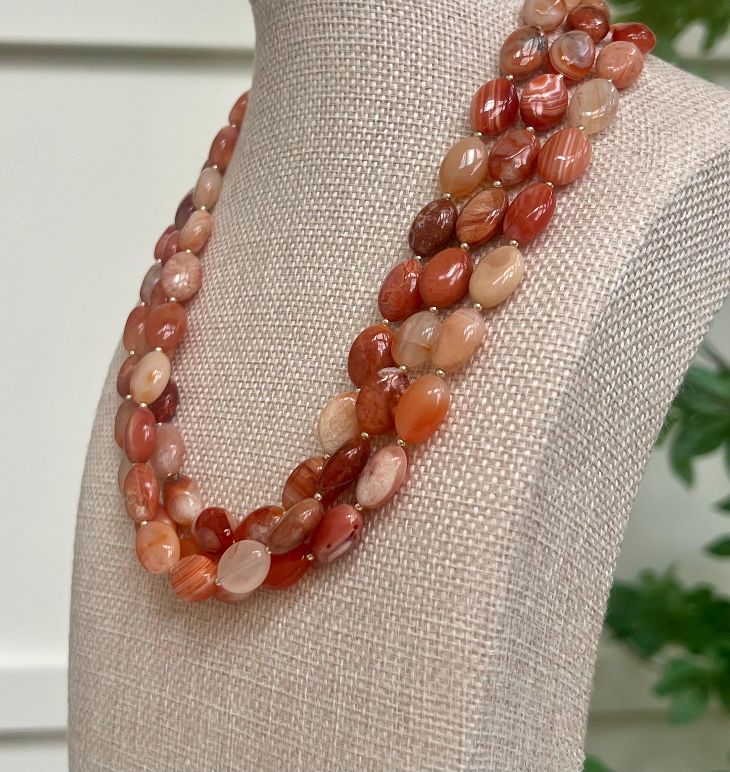 Botswana Agate Three Strand Beaded Necklace