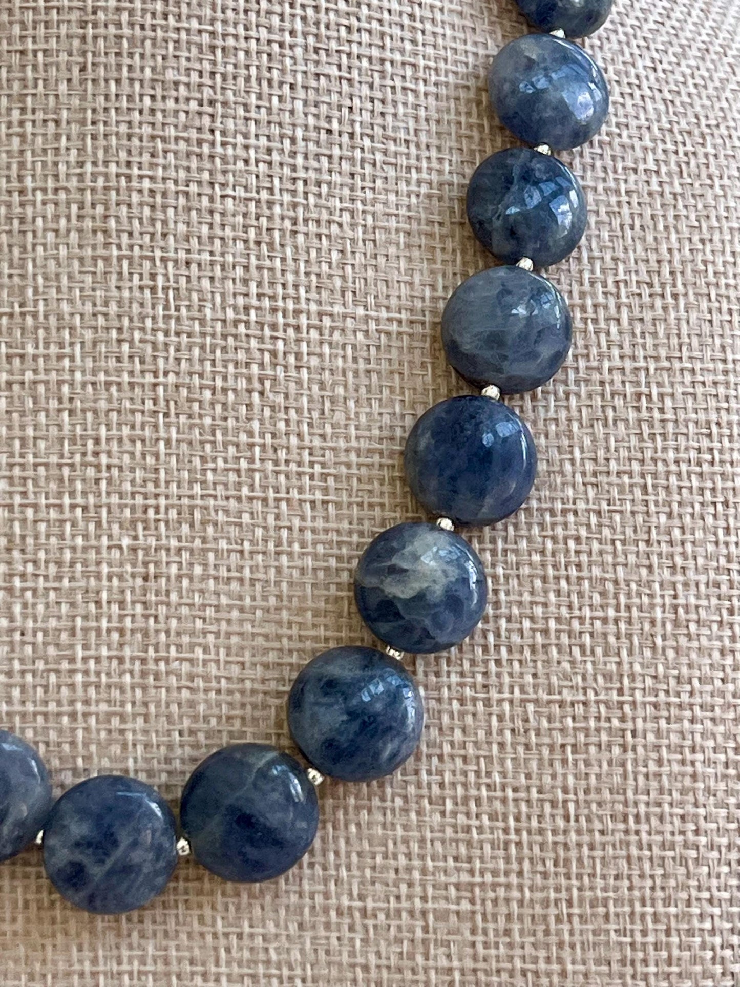 Iolite Beaded Necklace Sterling Silver Infinity Clasp Gorgeous Coin Iolite Stones Natural Iolite and Silver Layering Statement Necklace