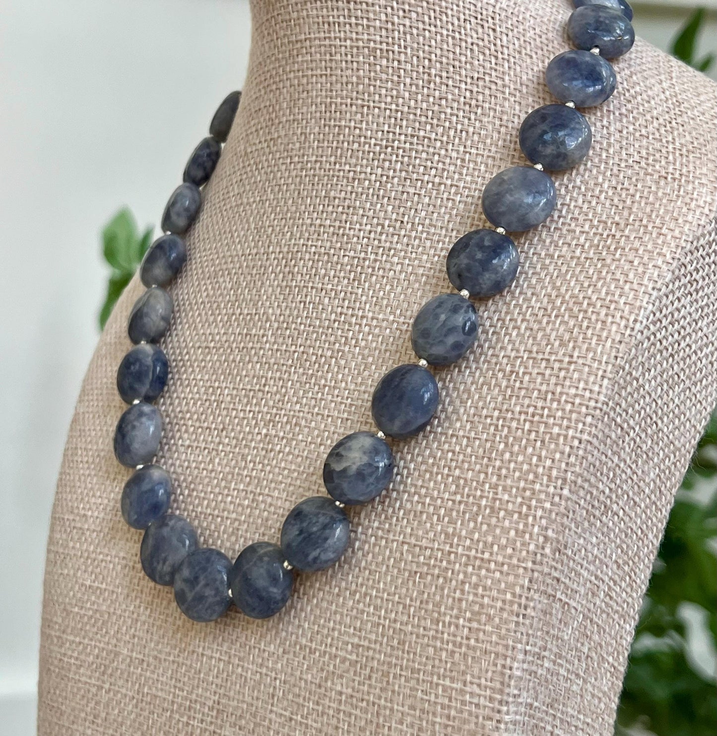 Iolite Beaded Necklace Sterling Silver Infinity Clasp Gorgeous Coin Iolite Stones Natural Iolite and Silver Layering Statement Necklace
