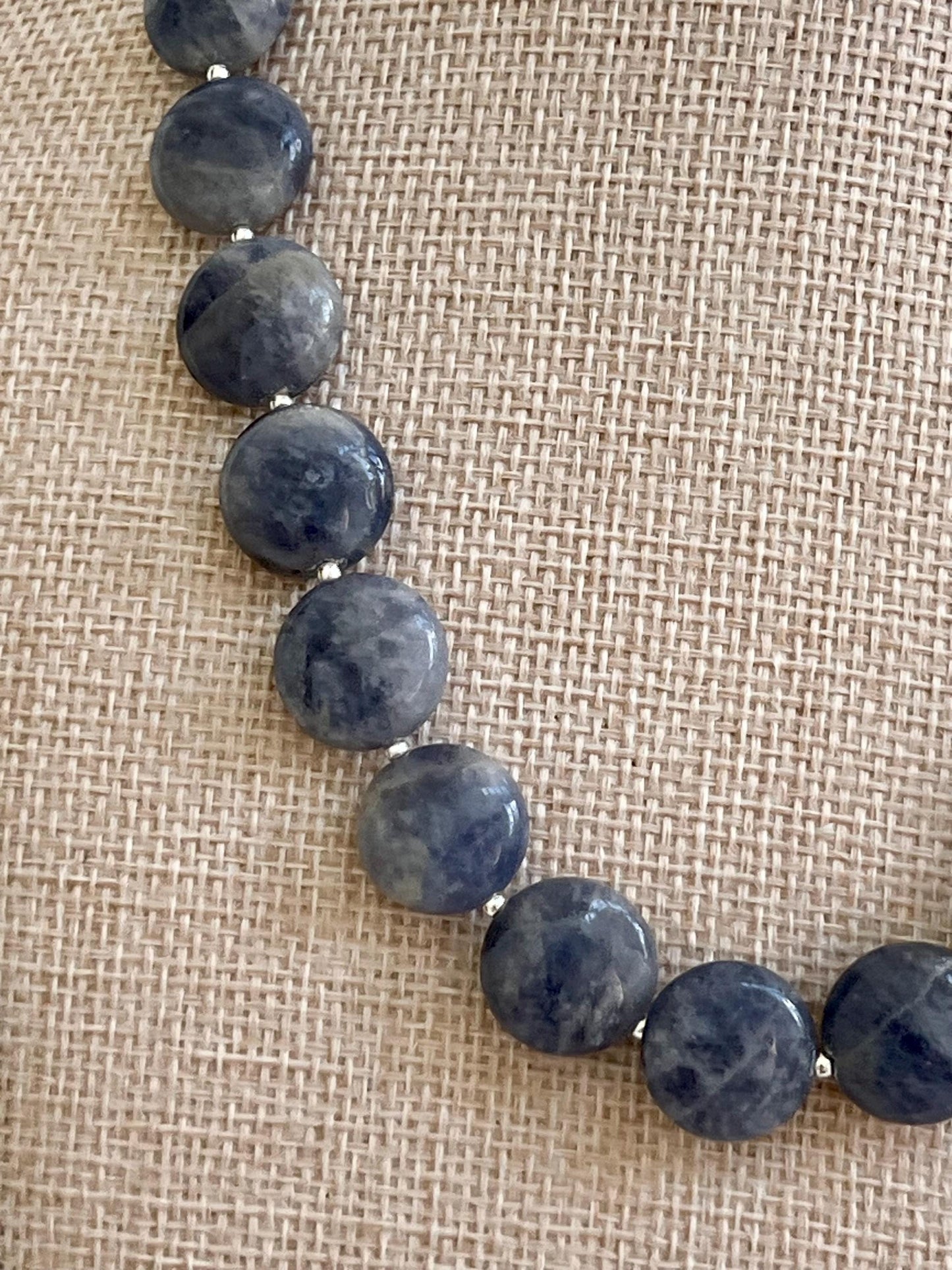 Iolite Beaded Necklace Sterling Silver Infinity Clasp Gorgeous Coin Iolite Stones Natural Iolite and Silver Layering Statement Necklace