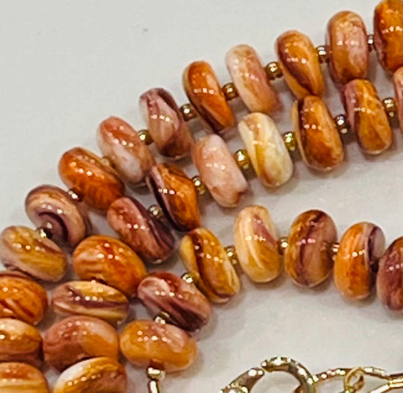 Spiny Oyster Beaded Necklace 18k Gold Filled Clasp Rondelle 8mm Natural Spiny Oyster Beads Gorgeous Purple Orange Statement Necklace