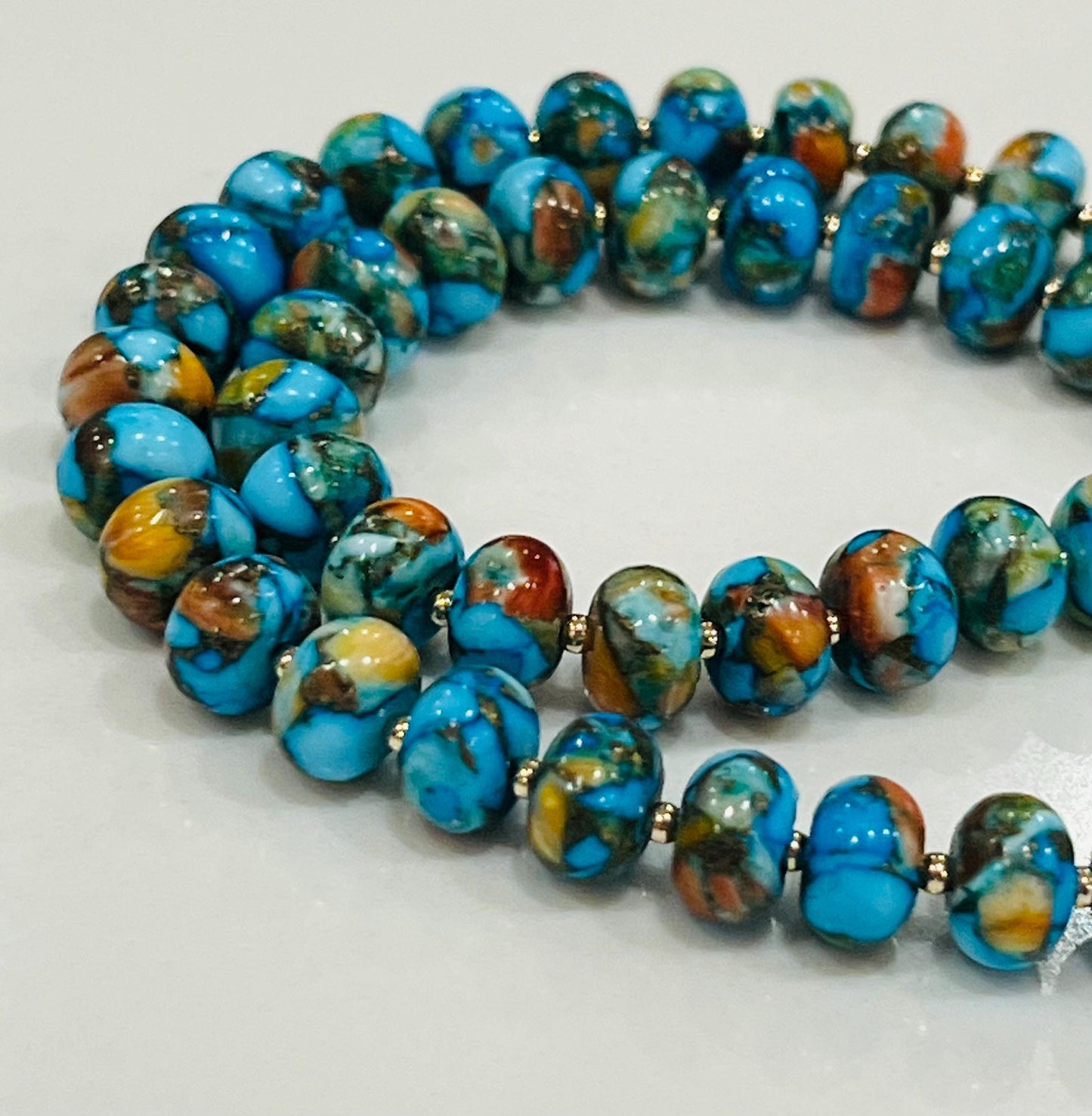 Turquoise and Spiny Oyster Beaded Necklace
